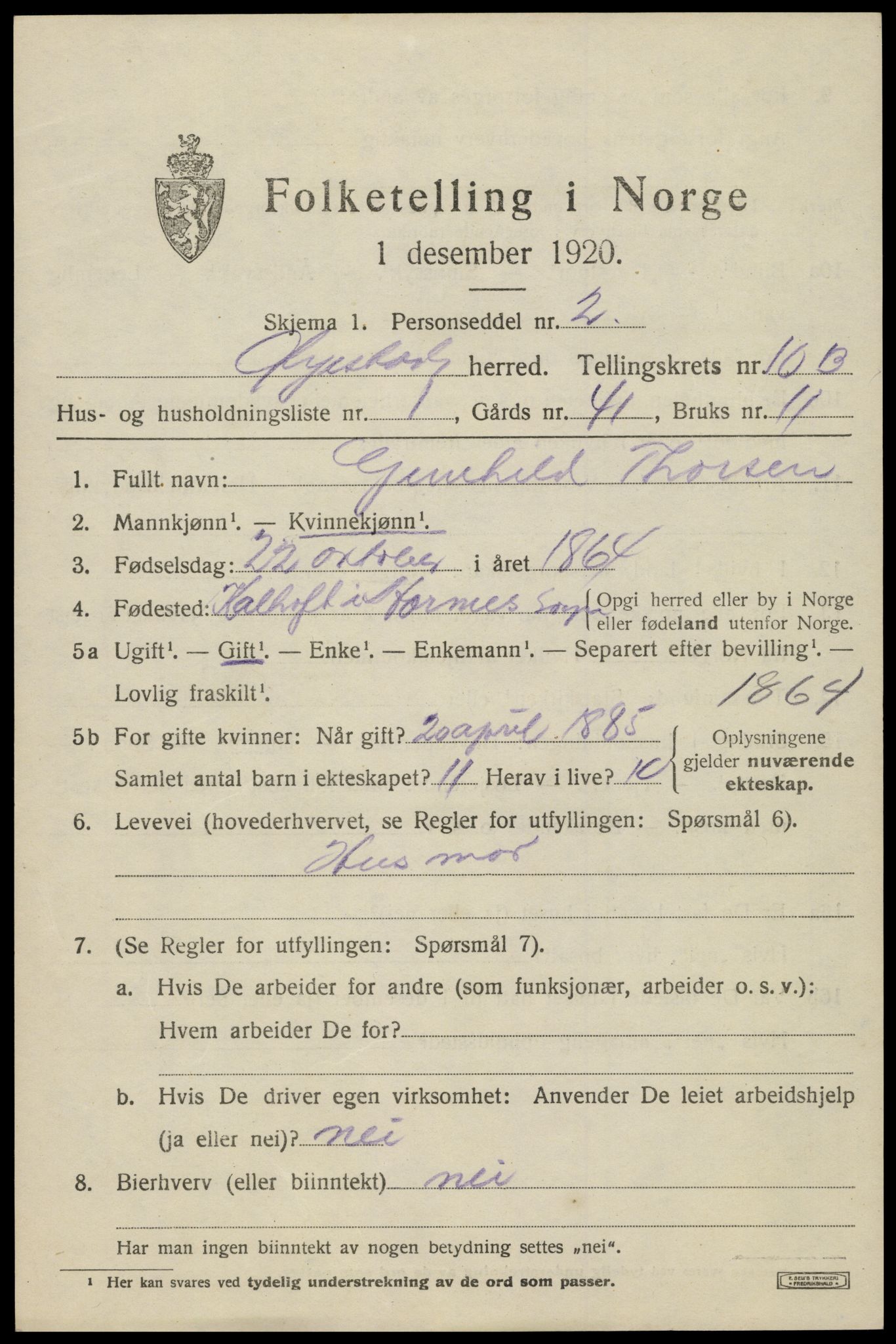 SAK, 1920 census for Øyestad, 1920, p. 6396
