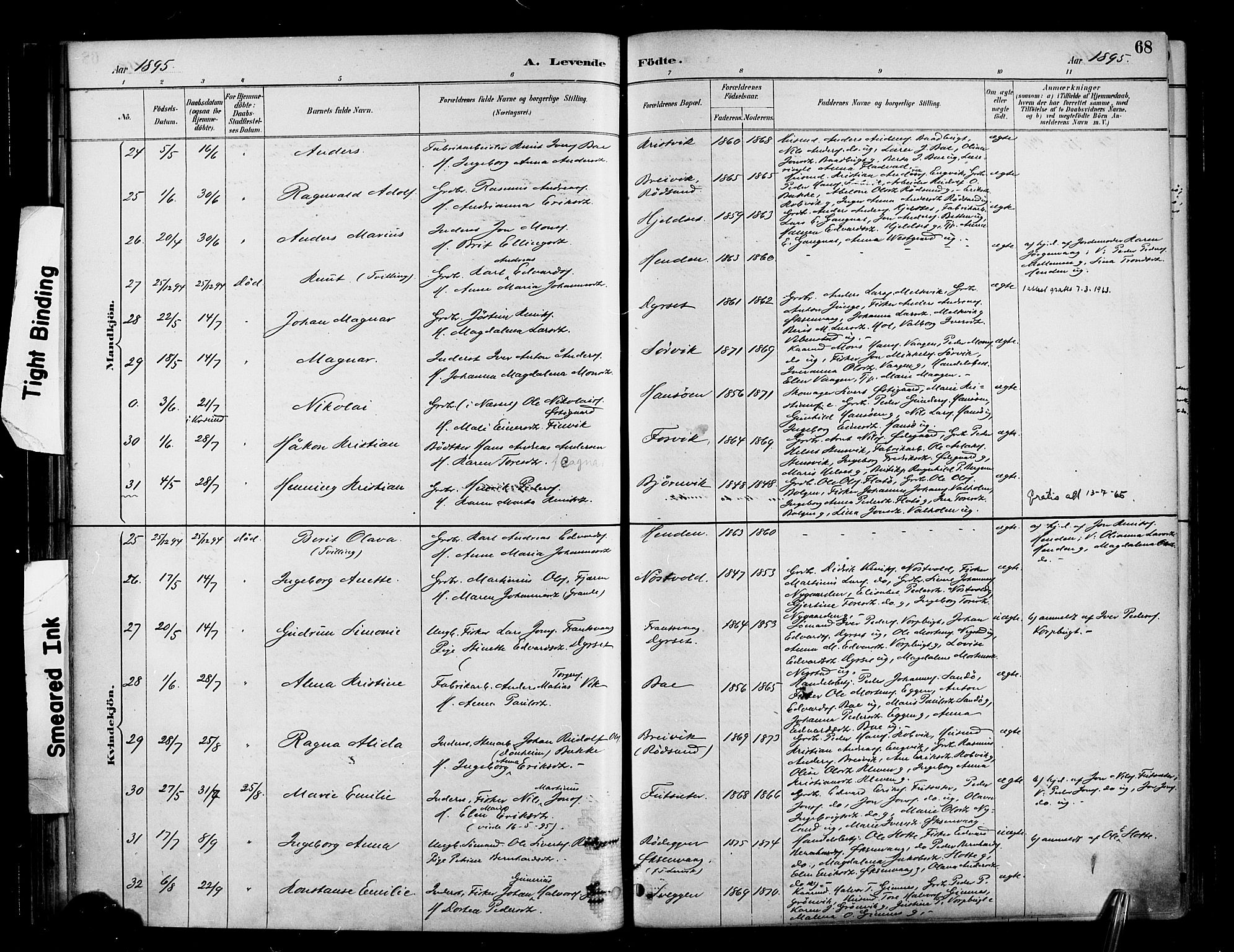 Ministerialprotokoller, klokkerbøker og fødselsregistre - Møre og Romsdal, AV/SAT-A-1454/569/L0819: Parish register (official) no. 569A05, 1885-1899, p. 68