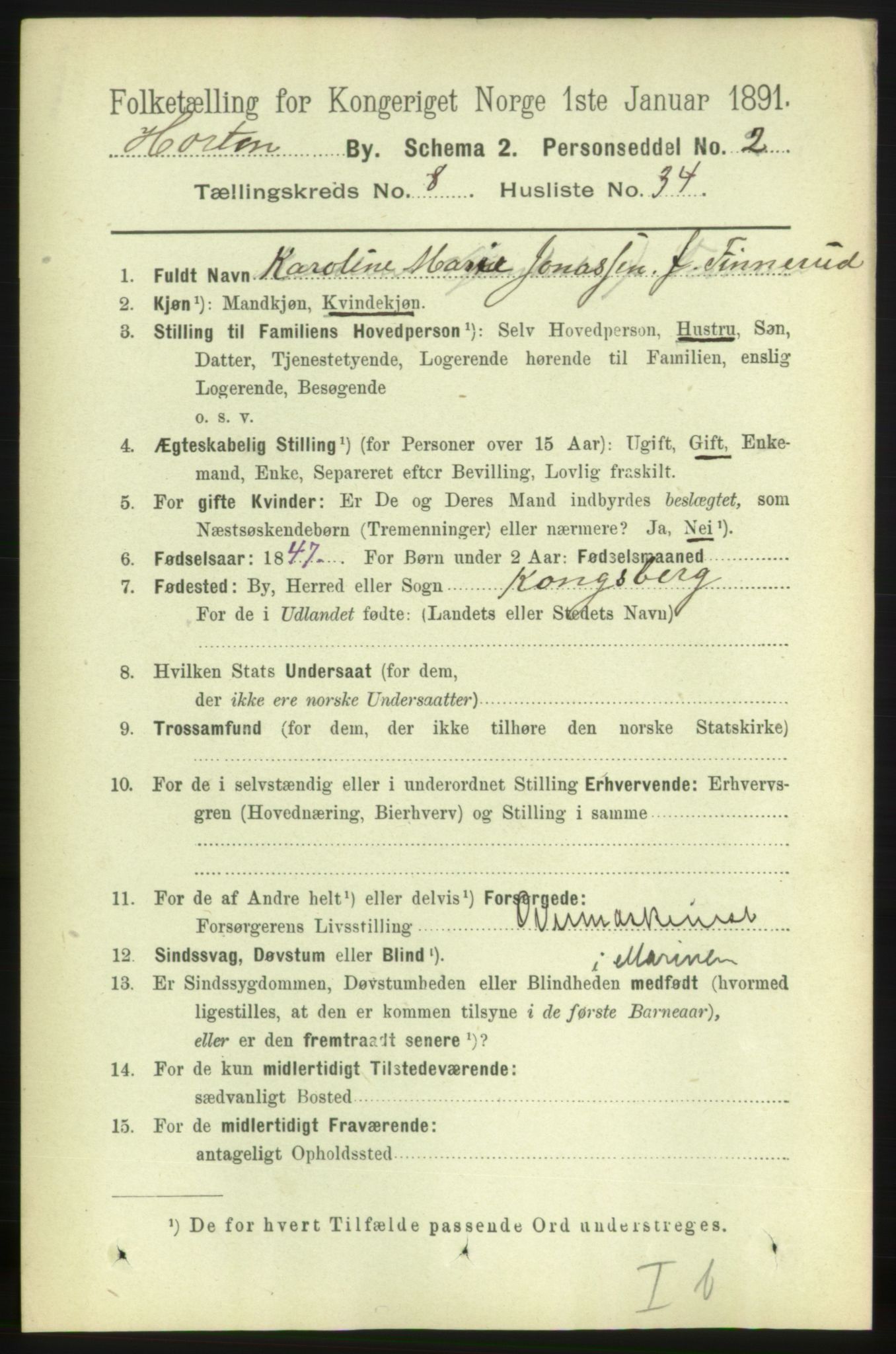 RA, 1891 census for 0703 Horten, 1891, p. 5312