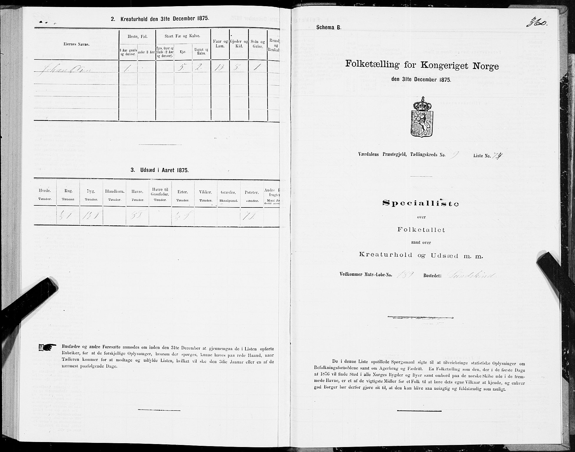 SAT, 1875 census for 1721P Verdal, 1875, p. 5360