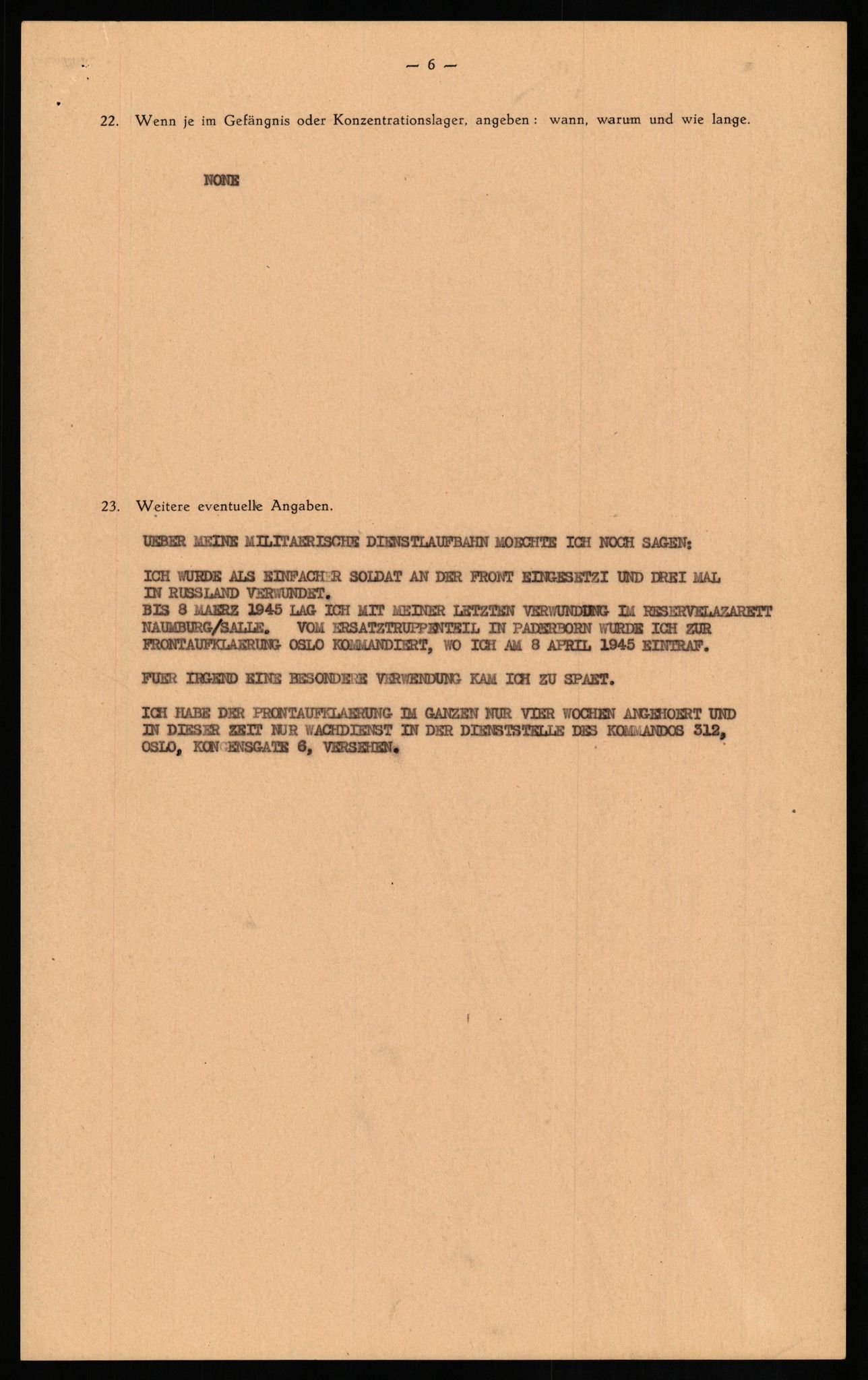 Forsvaret, Forsvarets overkommando II, AV/RA-RAFA-3915/D/Db/L0027: CI Questionaires. Tyske okkupasjonsstyrker i Norge. Tyskere., 1945-1946, p. 392