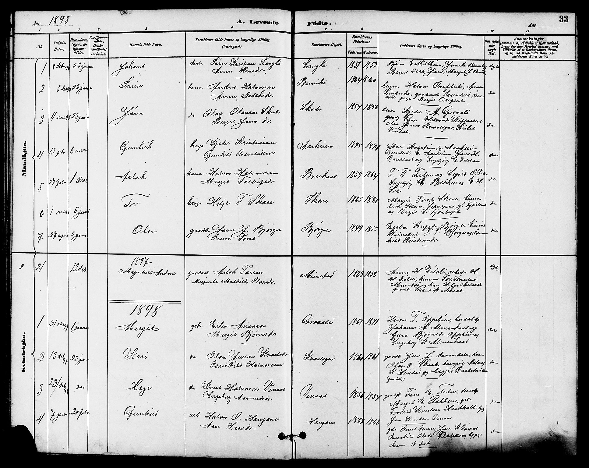 Seljord kirkebøker, AV/SAKO-A-20/G/Ga/L0005: Parish register (copy) no. I 5, 1887-1914, p. 33