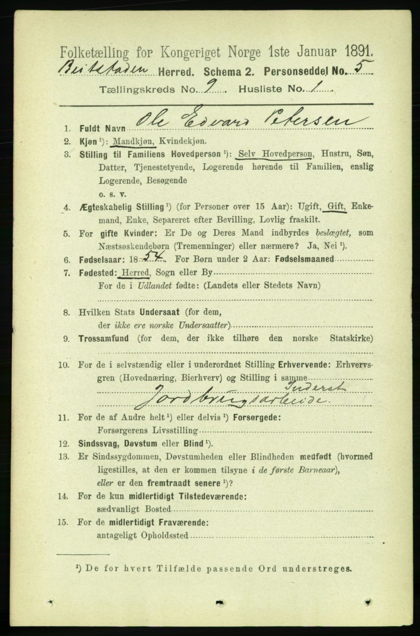 RA, 1891 census for 1727 Beitstad, 1891, p. 2419