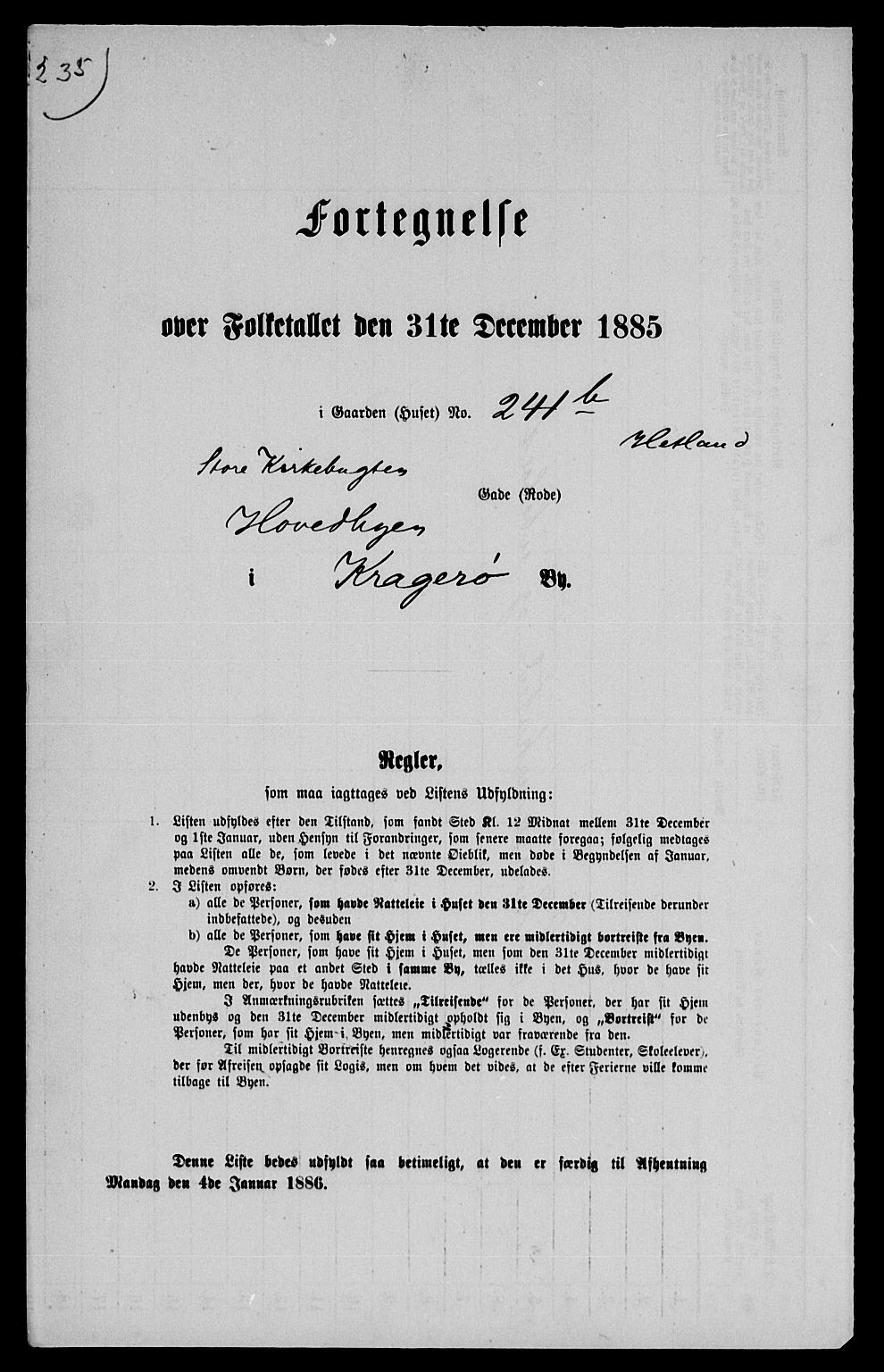 SAKO, 1885 census for 0801 Kragerø, 1885, p. 1496