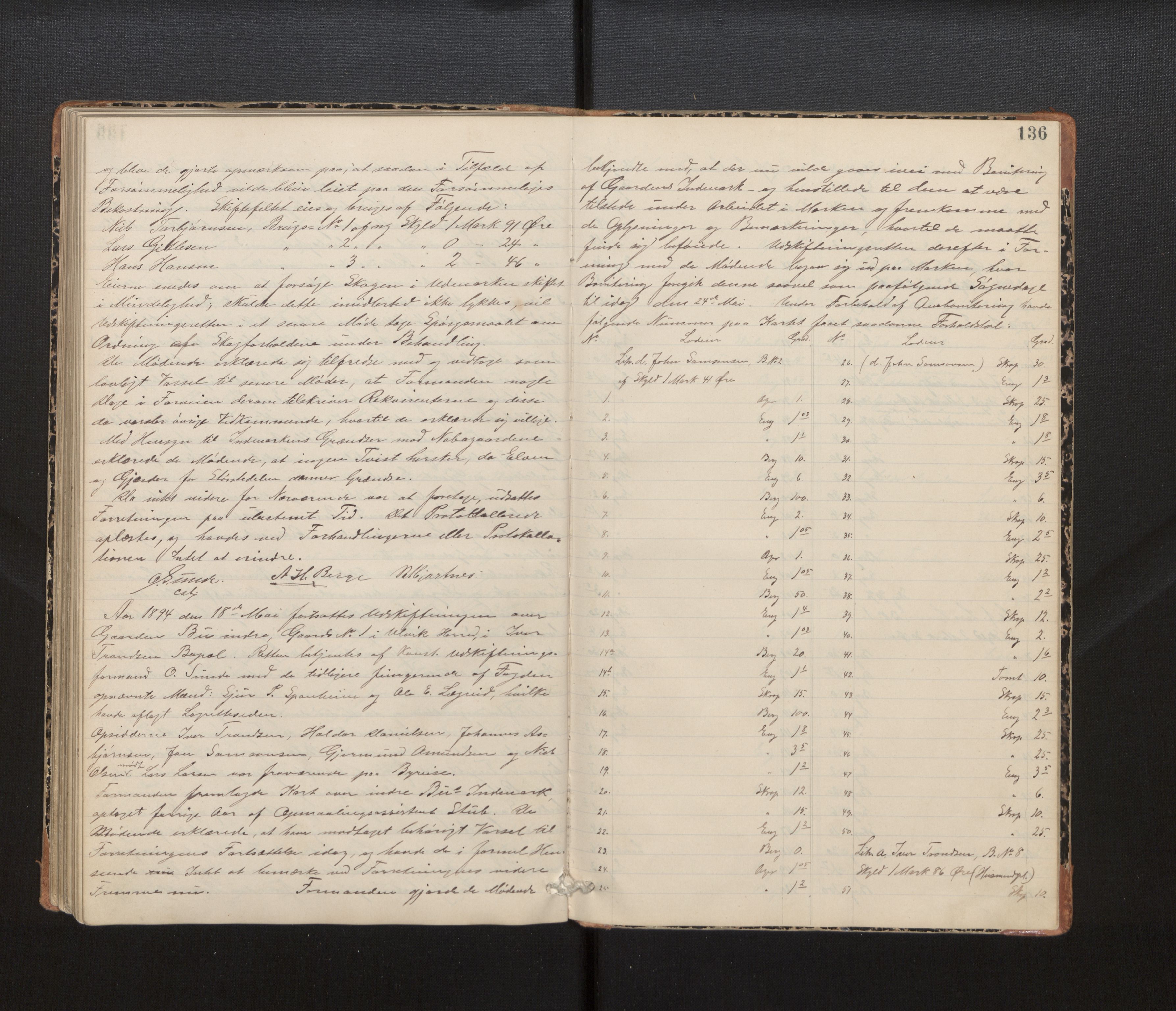 Hordaland jordskiftedøme - IV Hardanger jordskiftedistrikt, AV/SAB-A-7101/A/Aa/L0013: Forhandlingsprotokoll, 1890-1894, p. 135b-136a