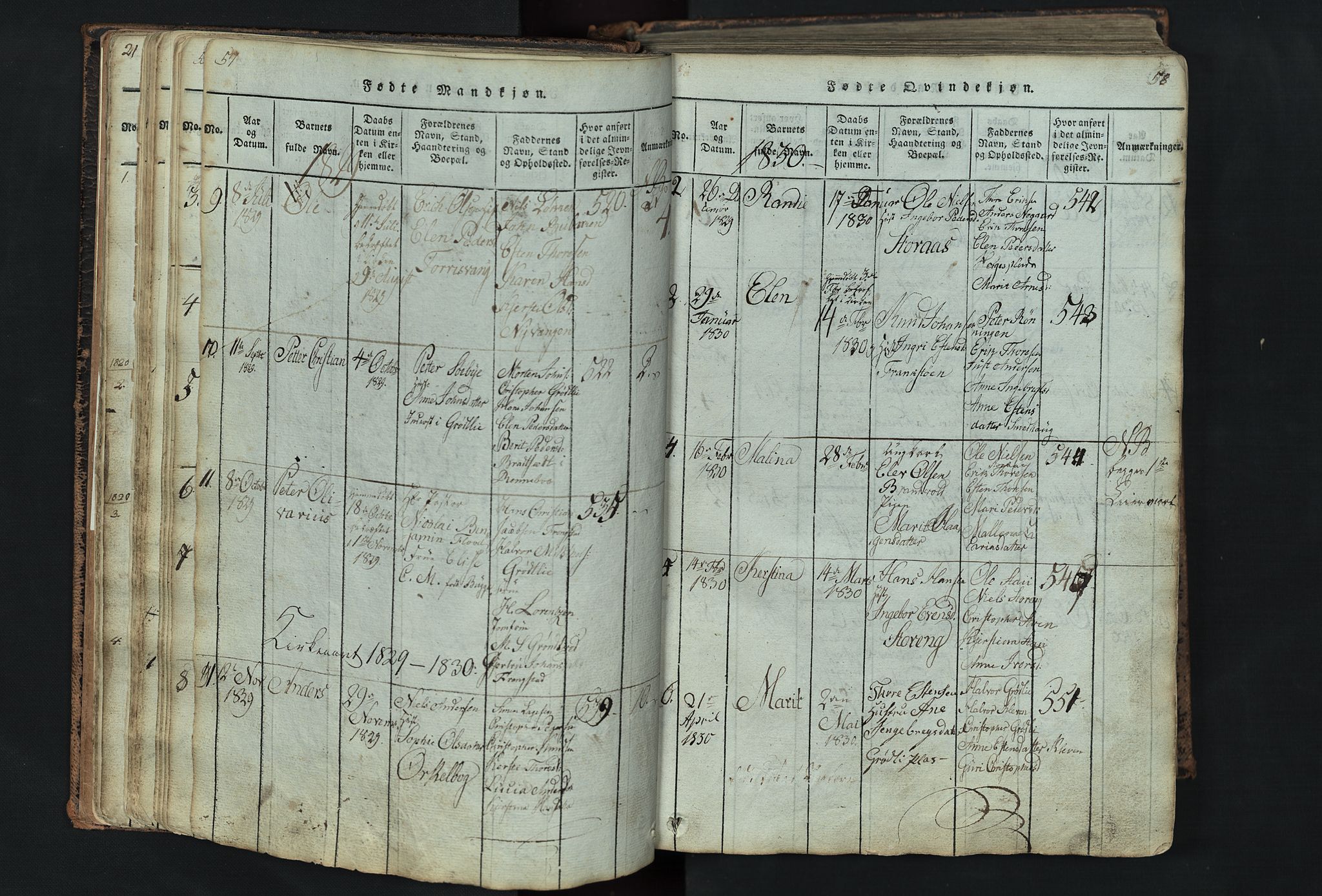 Kvikne prestekontor, SAH/PREST-064/H/Ha/Hab/L0001: Parish register (copy) no. 1, 1815-1895, p. 57-58