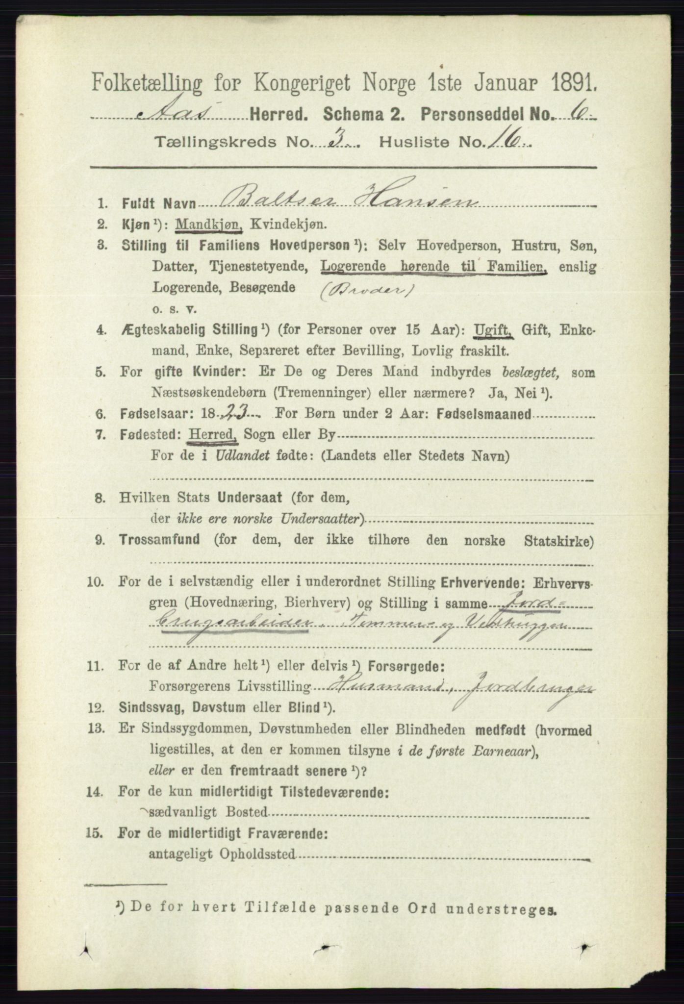 RA, 1891 census for 0214 Ås, 1891, p. 2228