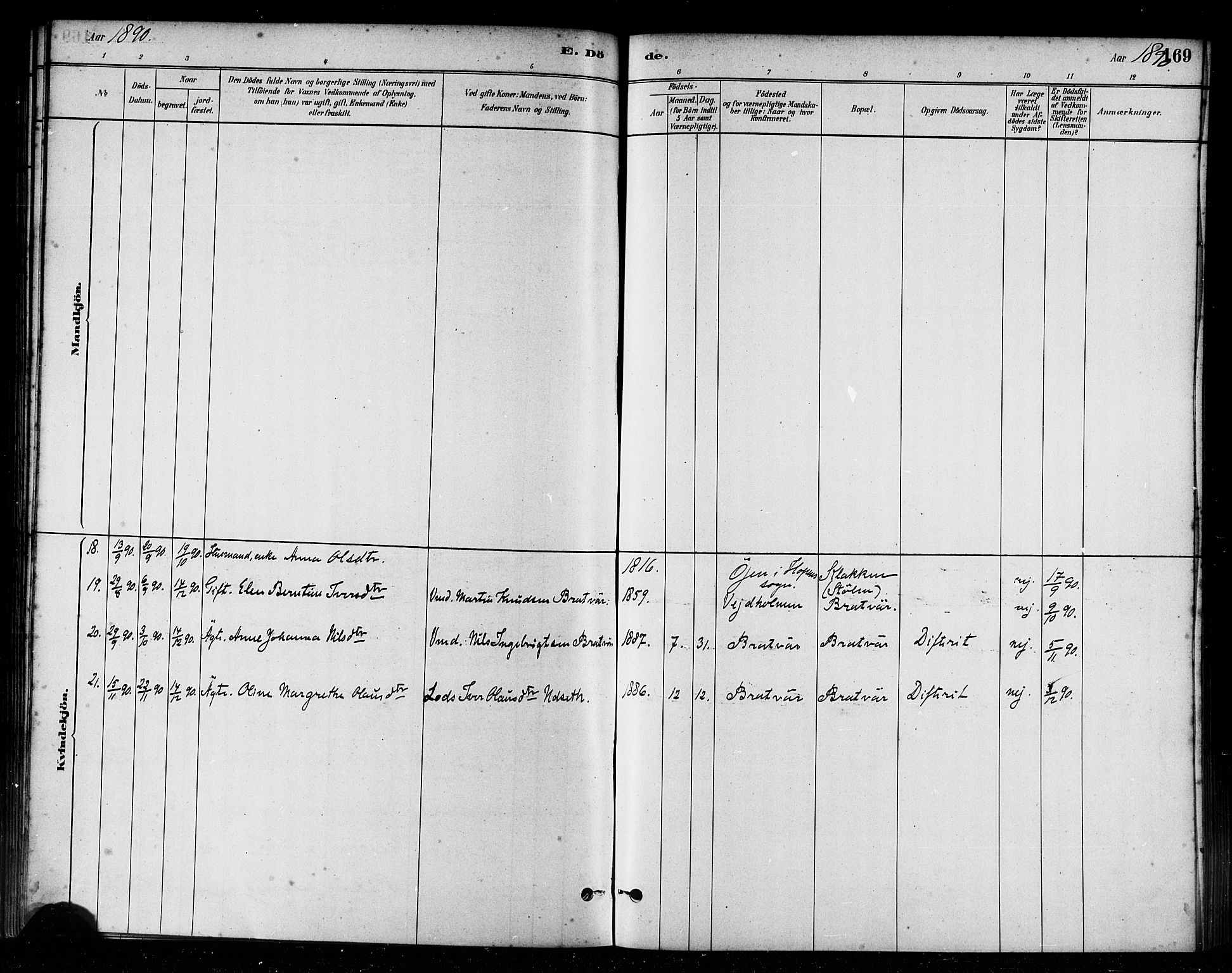 Ministerialprotokoller, klokkerbøker og fødselsregistre - Møre og Romsdal, AV/SAT-A-1454/582/L0947: Parish register (official) no. 582A01, 1880-1900, p. 169