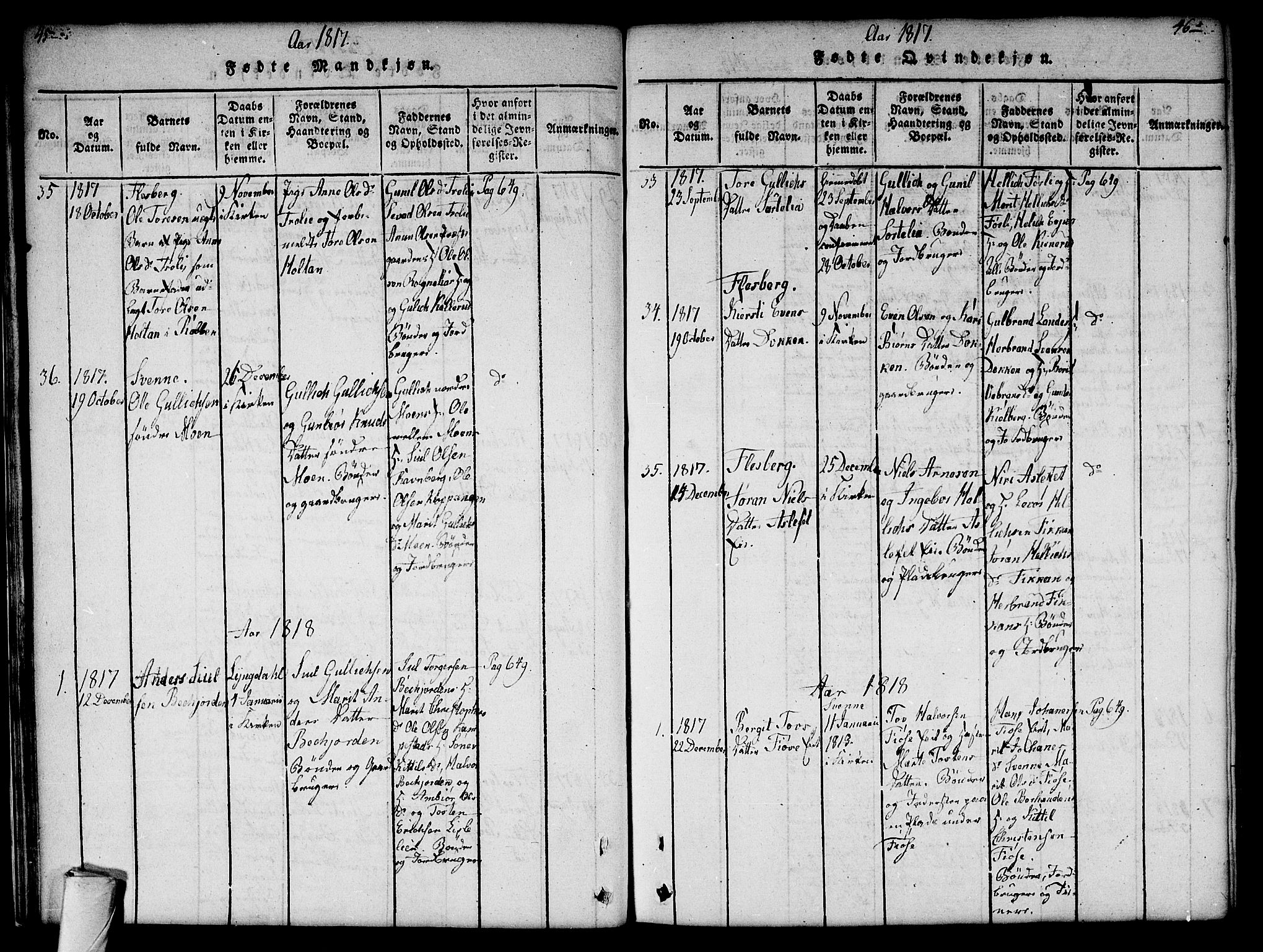 Flesberg kirkebøker, SAKO/A-18/G/Ga/L0001: Parish register (copy) no. I 1, 1816-1834, p. 45-46
