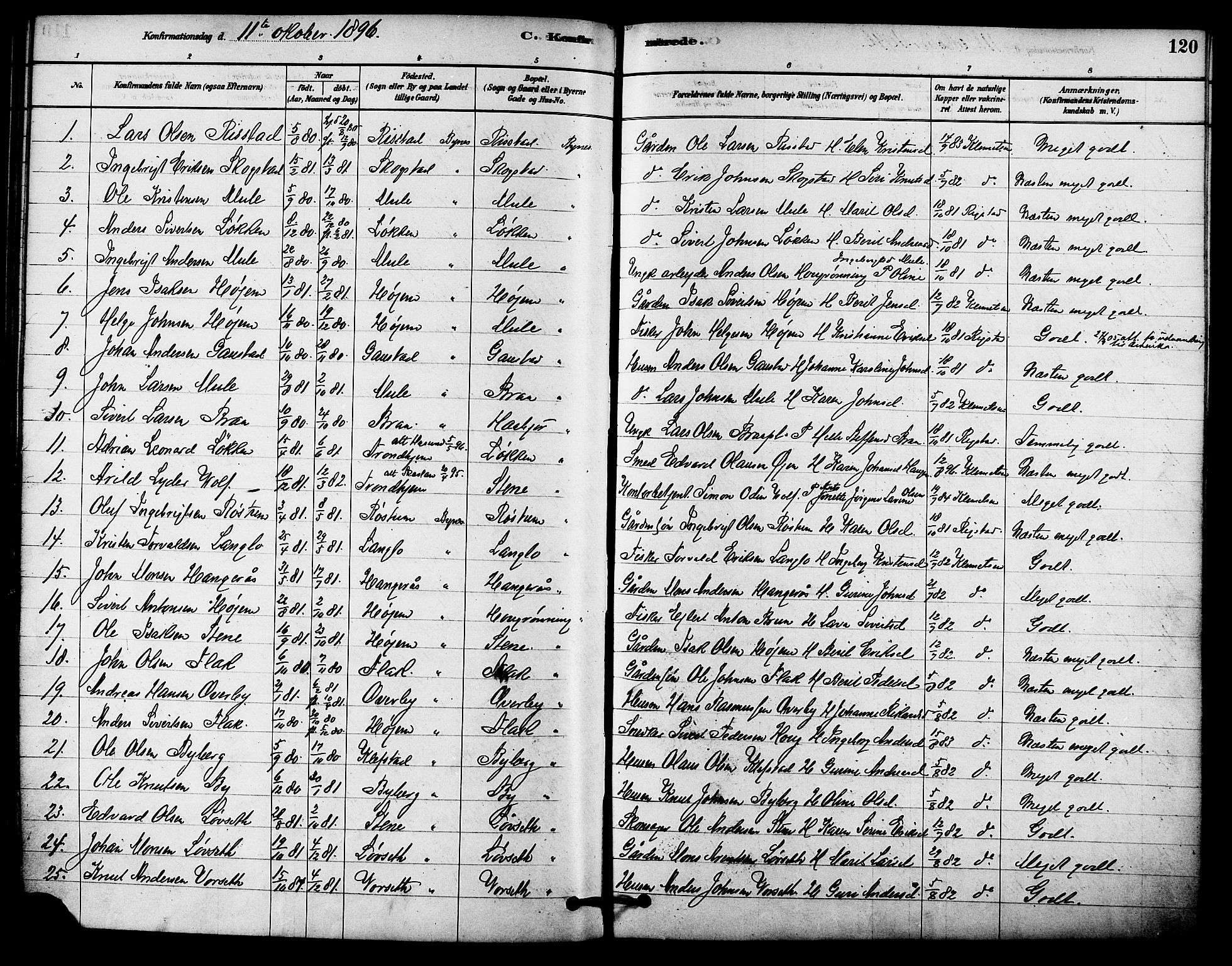 Ministerialprotokoller, klokkerbøker og fødselsregistre - Sør-Trøndelag, SAT/A-1456/612/L0378: Parish register (official) no. 612A10, 1878-1897, p. 120