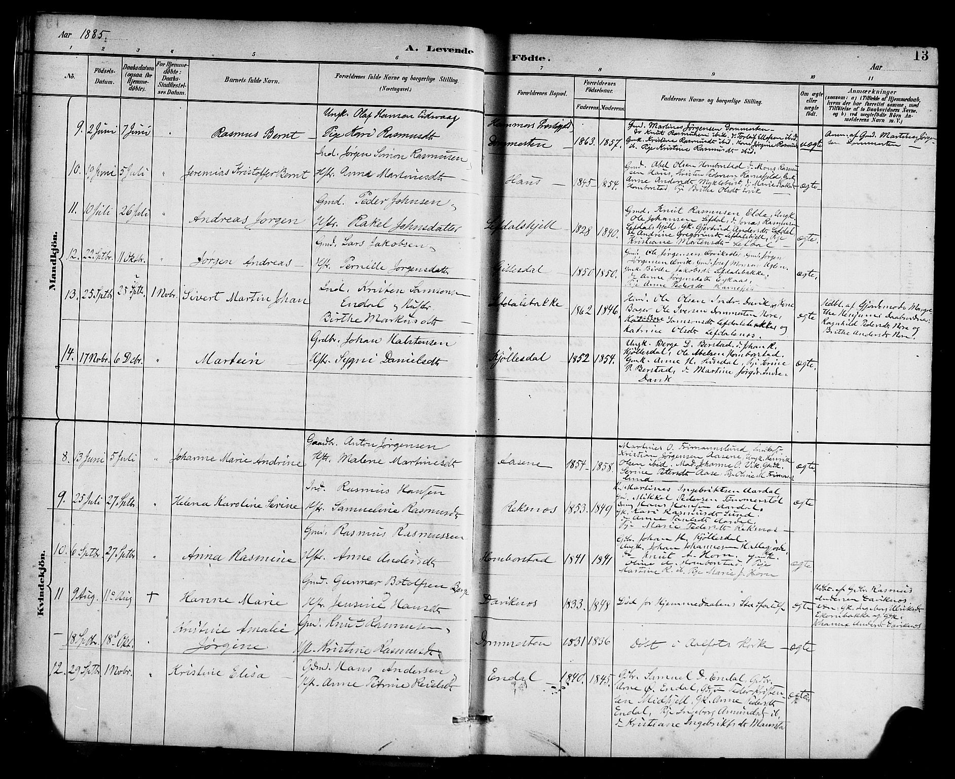 Davik sokneprestembete, AV/SAB-A-79701/H/Haa/Haab/L0001: Parish register (official) no. B 1, 1882-1900, p. 13