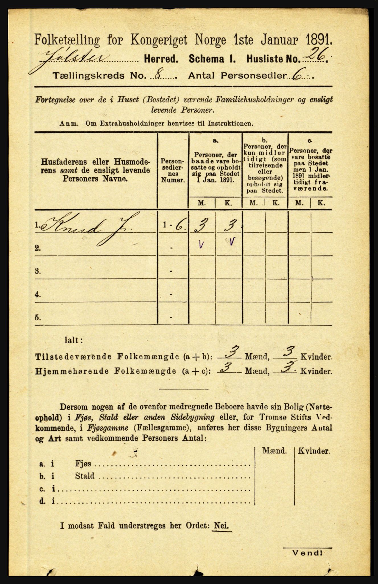 RA, 1891 census for 1431 Jølster, 1891, p. 2788