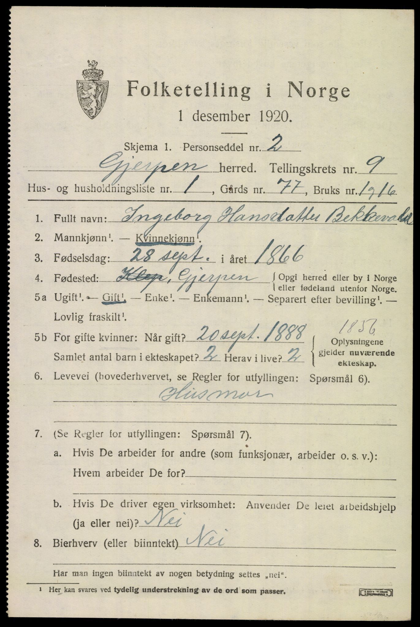 SAKO, 1920 census for Gjerpen, 1920, p. 10780