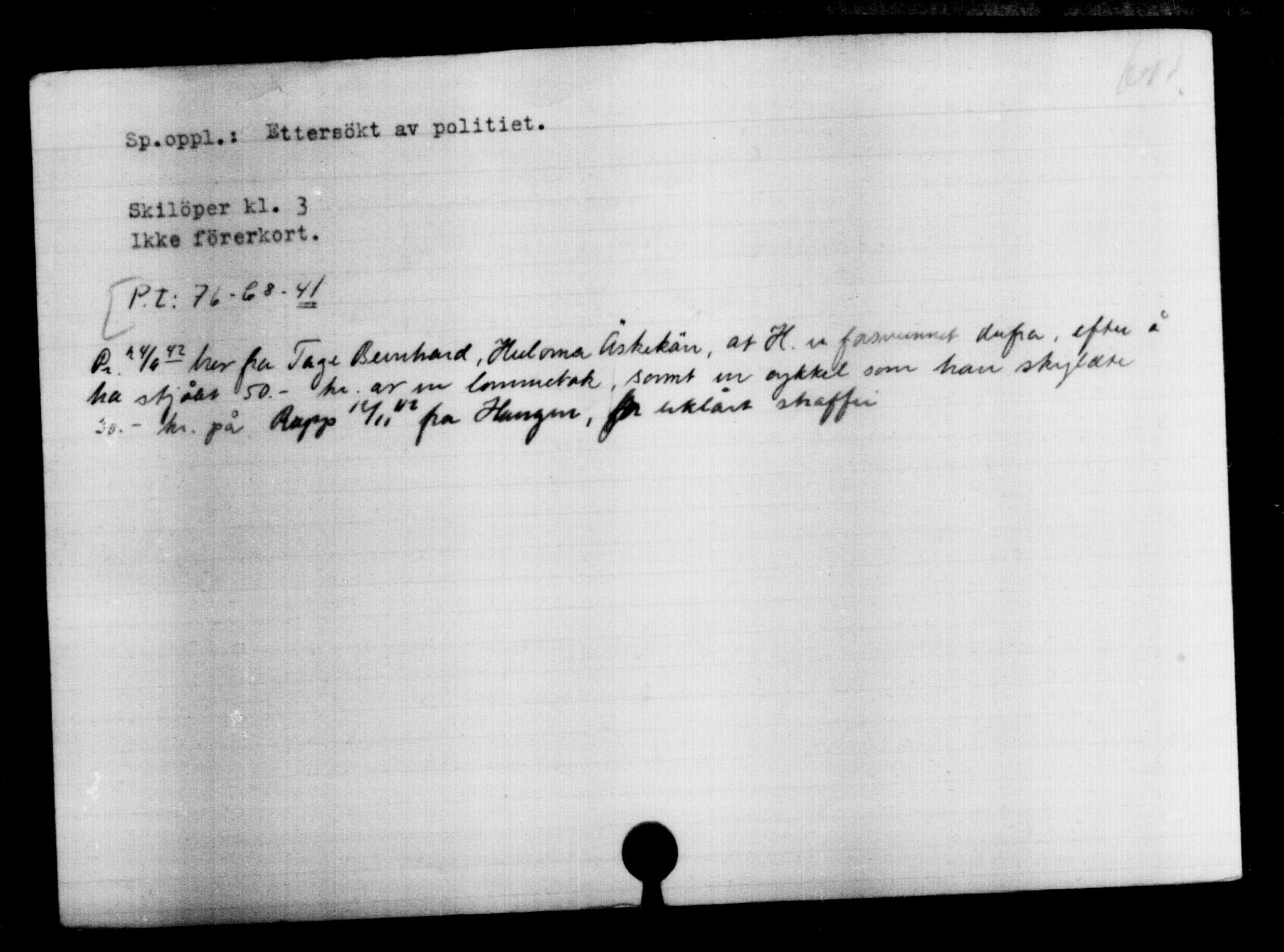 Utenriksstasjonene, Legasjonen i Stockholm, Flyktningkontoret, AV/RA-S-6753/V/Va/L0004: Kjesäterkartoteket, flyktninger med registreringsnr. 3496-6610, 1940-1945, p. 1344