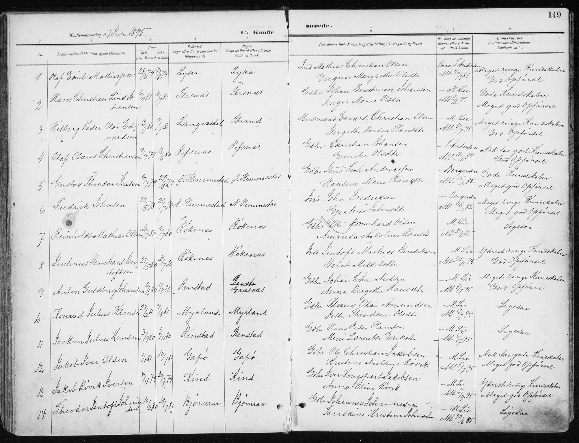 Kvæfjord sokneprestkontor, SATØ/S-1323/G/Ga/Gaa/L0006kirke: Parish register (official) no. 6, 1895-1914, p. 149