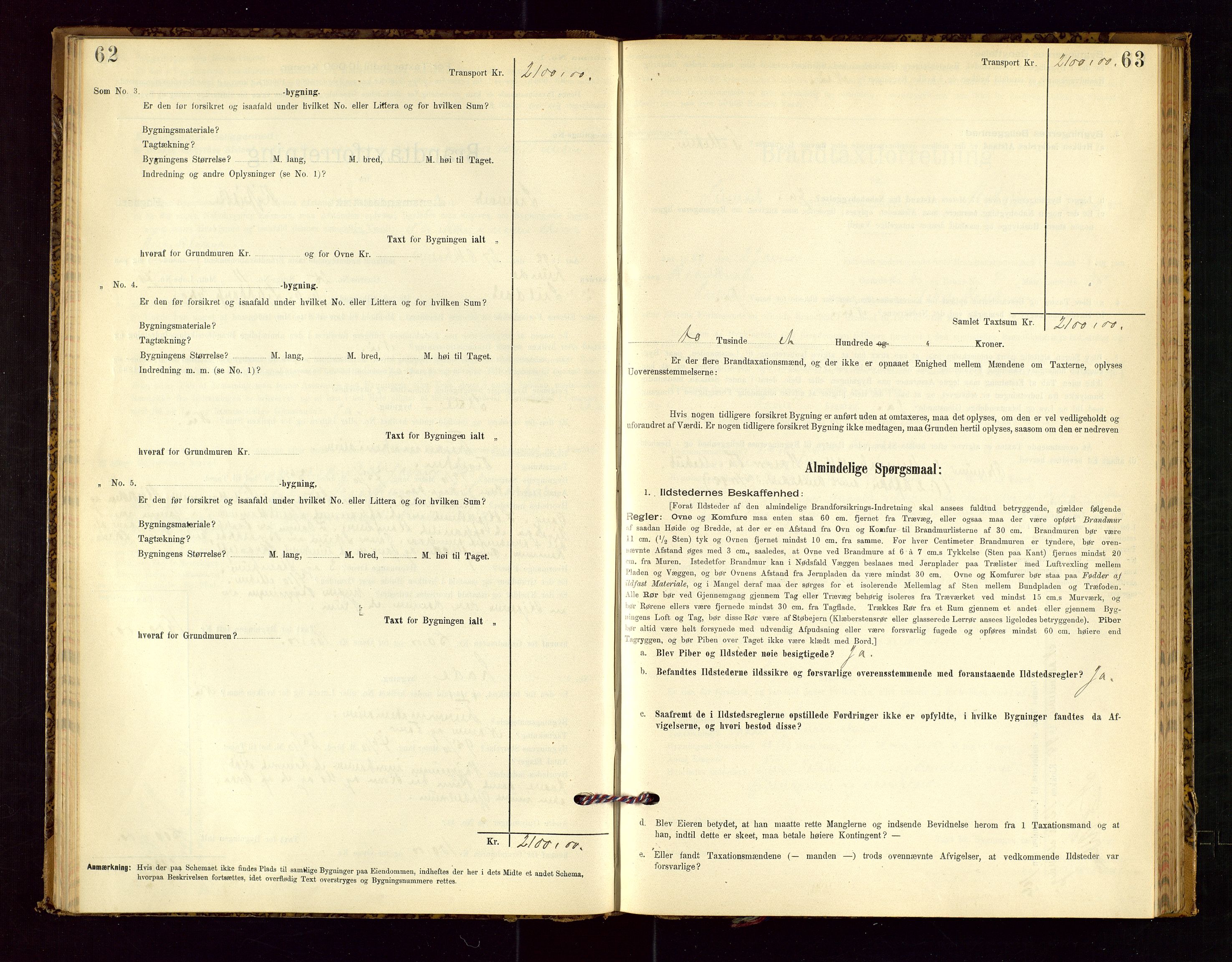 Suldal lensmannskontor, SAST/A-100419/Gob/L0001: "Brandtaxationsprotokol", 1894-1923, p. 62-63