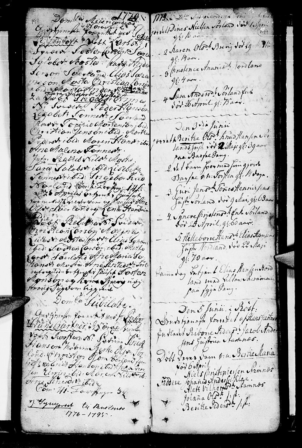 Ministerialprotokoller, klokkerbøker og fødselsregistre - Nordland, AV/SAT-A-1459/807/L0118: Parish register (official) no. 807A01, 1752-1798, p. 198-199