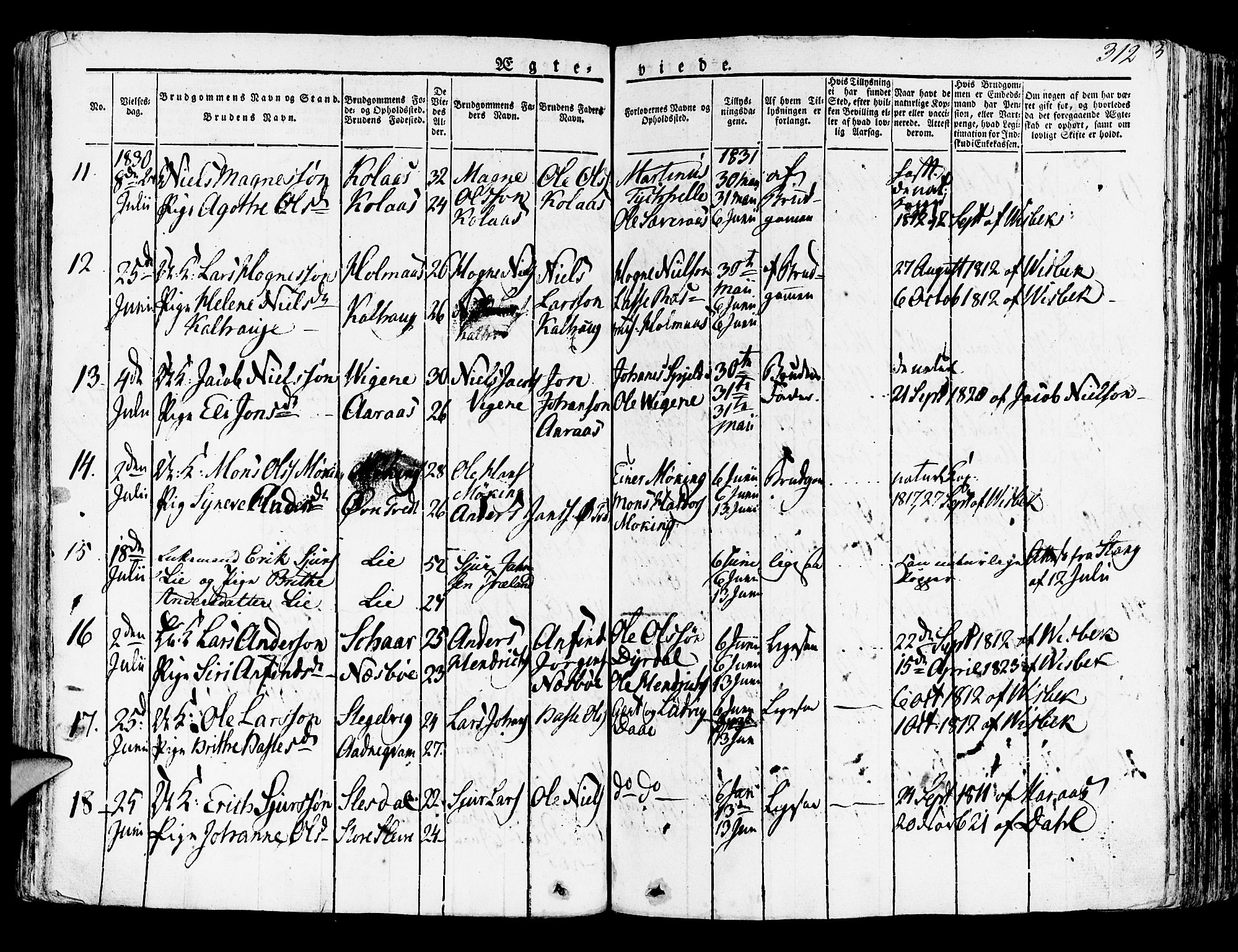 Lindås Sokneprestembete, AV/SAB-A-76701/H/Haa/Haaa/L0008: Parish register (official) no. A 8, 1823-1836, p. 312