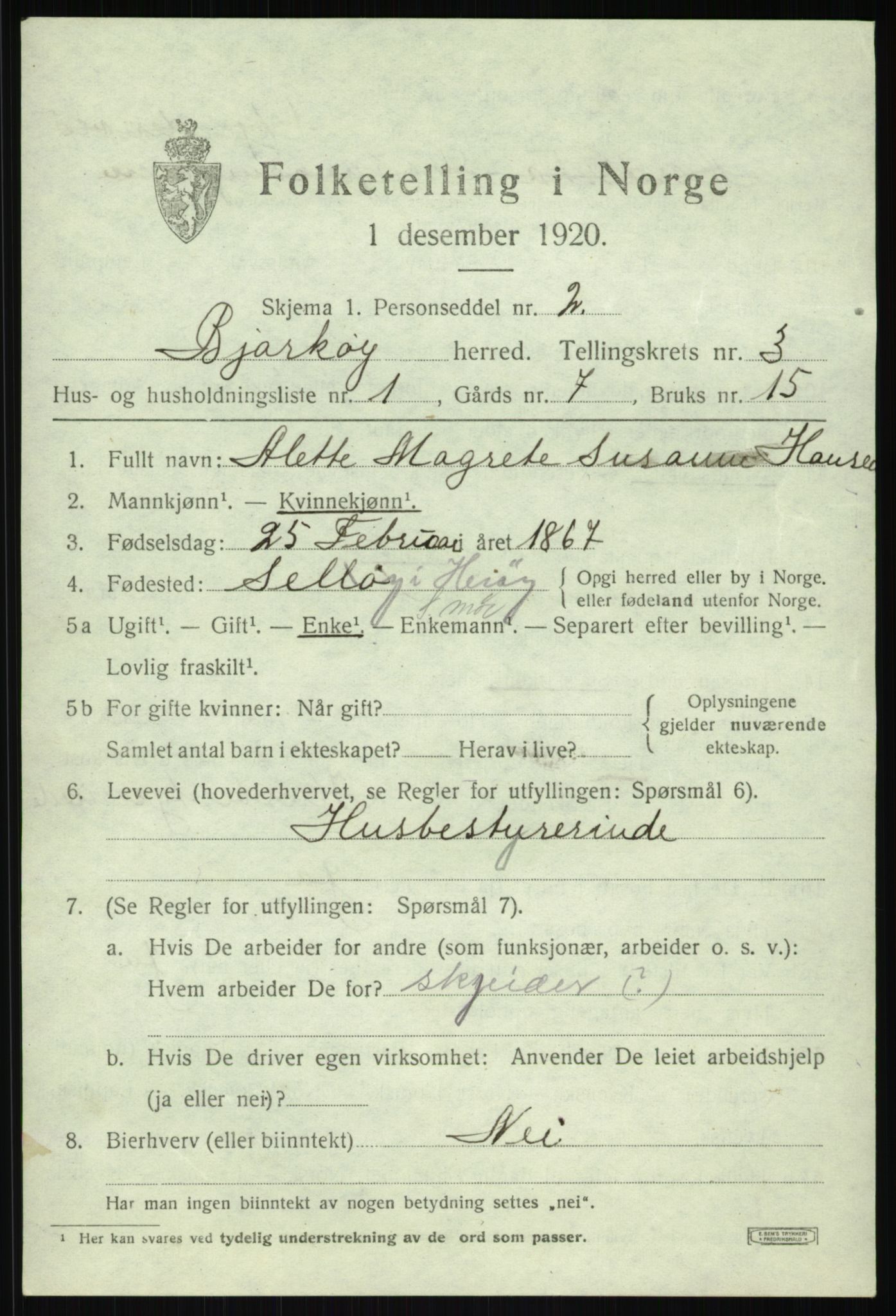 SATØ, 1920 census for Bjarkøy, 1920, p. 1561