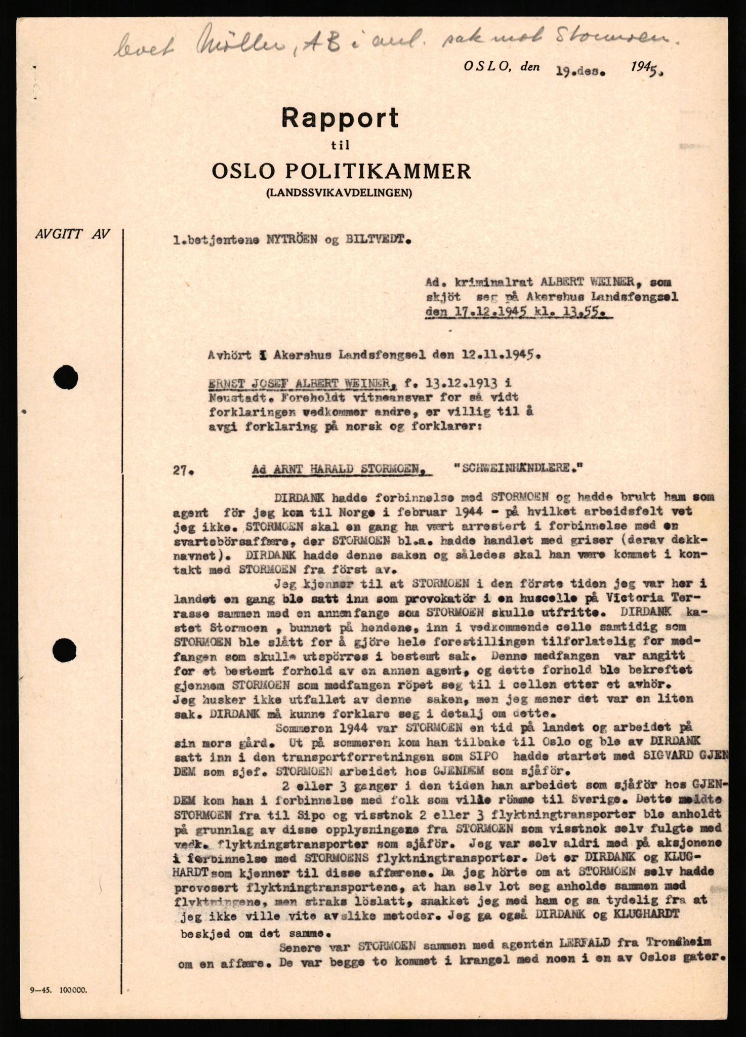 Forsvaret, Forsvarets overkommando II, AV/RA-RAFA-3915/D/Db/L0035: CI Questionaires. Tyske okkupasjonsstyrker i Norge. Tyskere., 1945-1946, p. 260