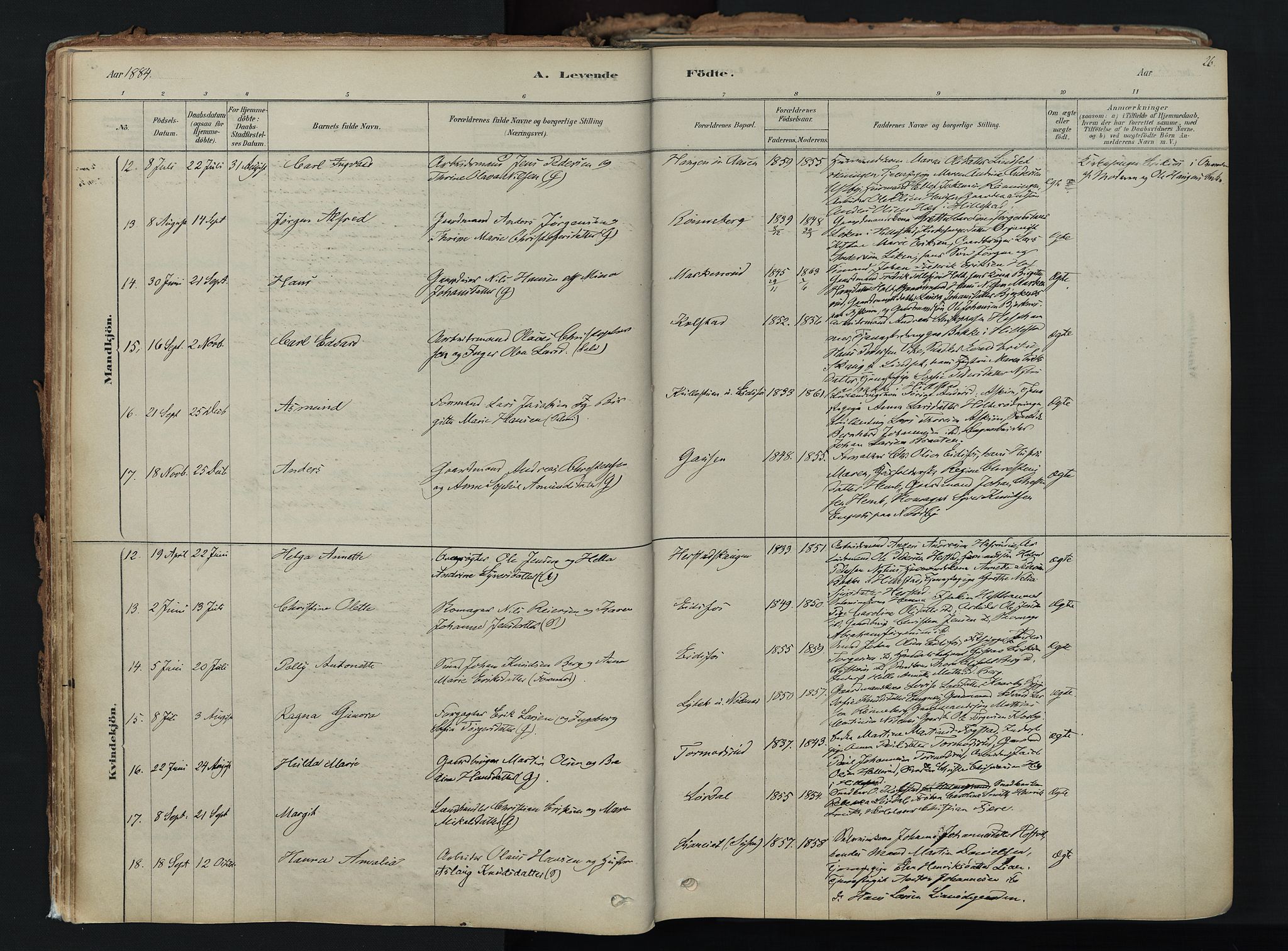 Hof kirkebøker, AV/SAKO-A-64/F/Fa/L0007: Parish register (official) no. I 7, 1878-1940, p. 26