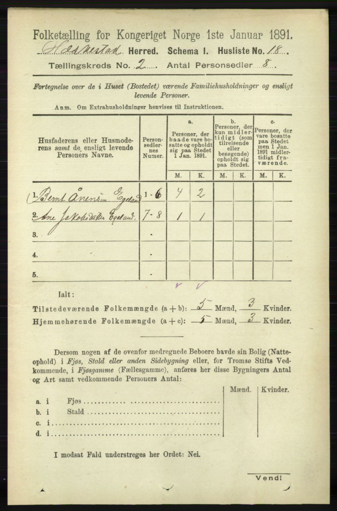 RA, 1891 census for 1113 Heskestad, 1891, p. 263