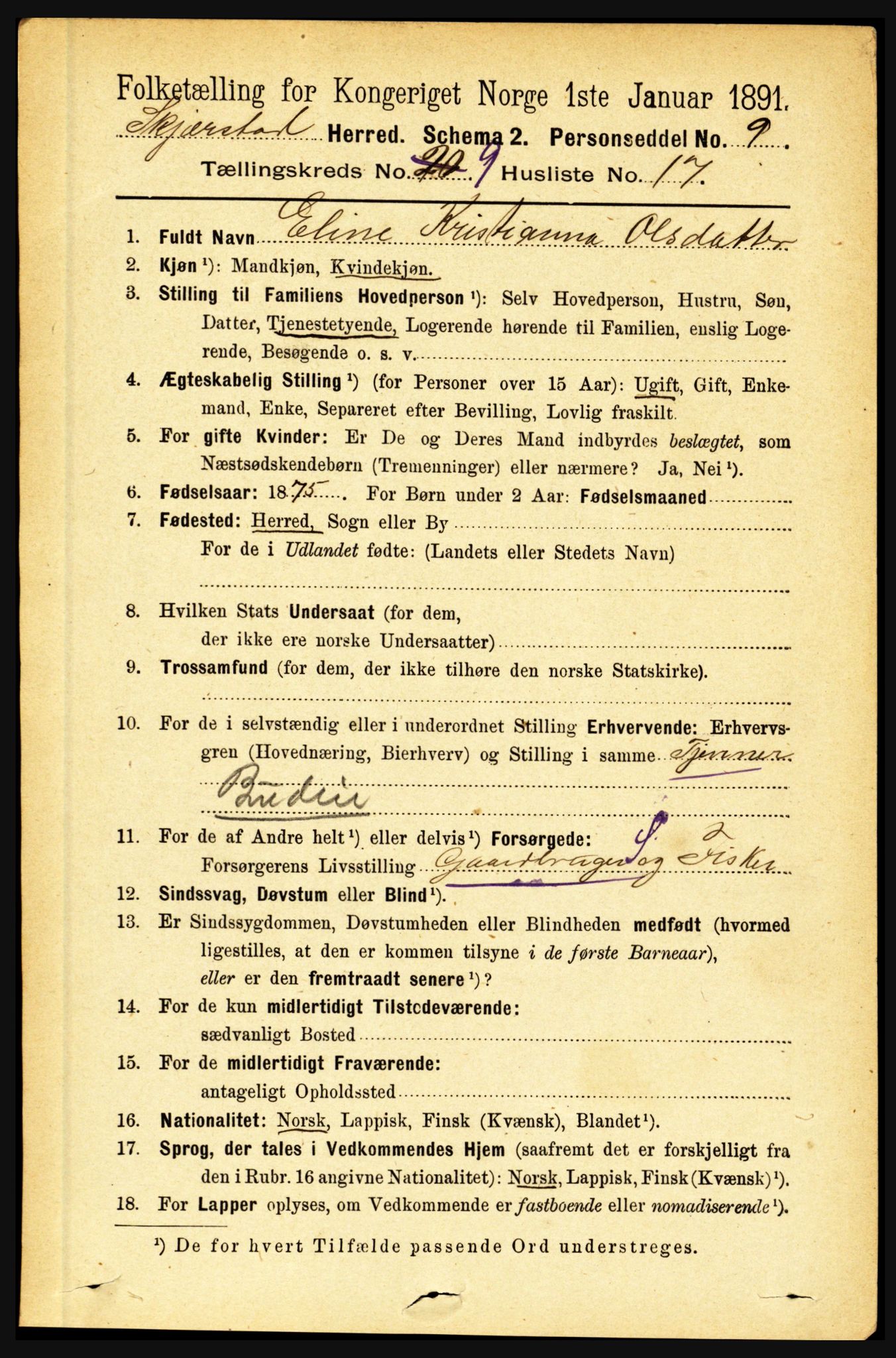 RA, 1891 census for 1842 Skjerstad, 1891, p. 3412