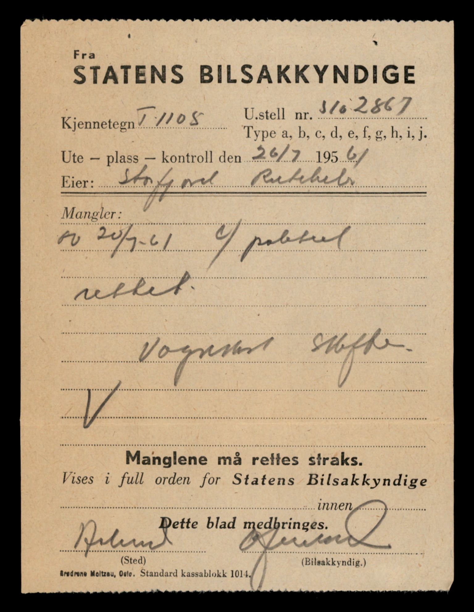 Møre og Romsdal vegkontor - Ålesund trafikkstasjon, AV/SAT-A-4099/F/Fe/L0010: Registreringskort for kjøretøy T 1050 - T 1169, 1927-1998, p. 1616