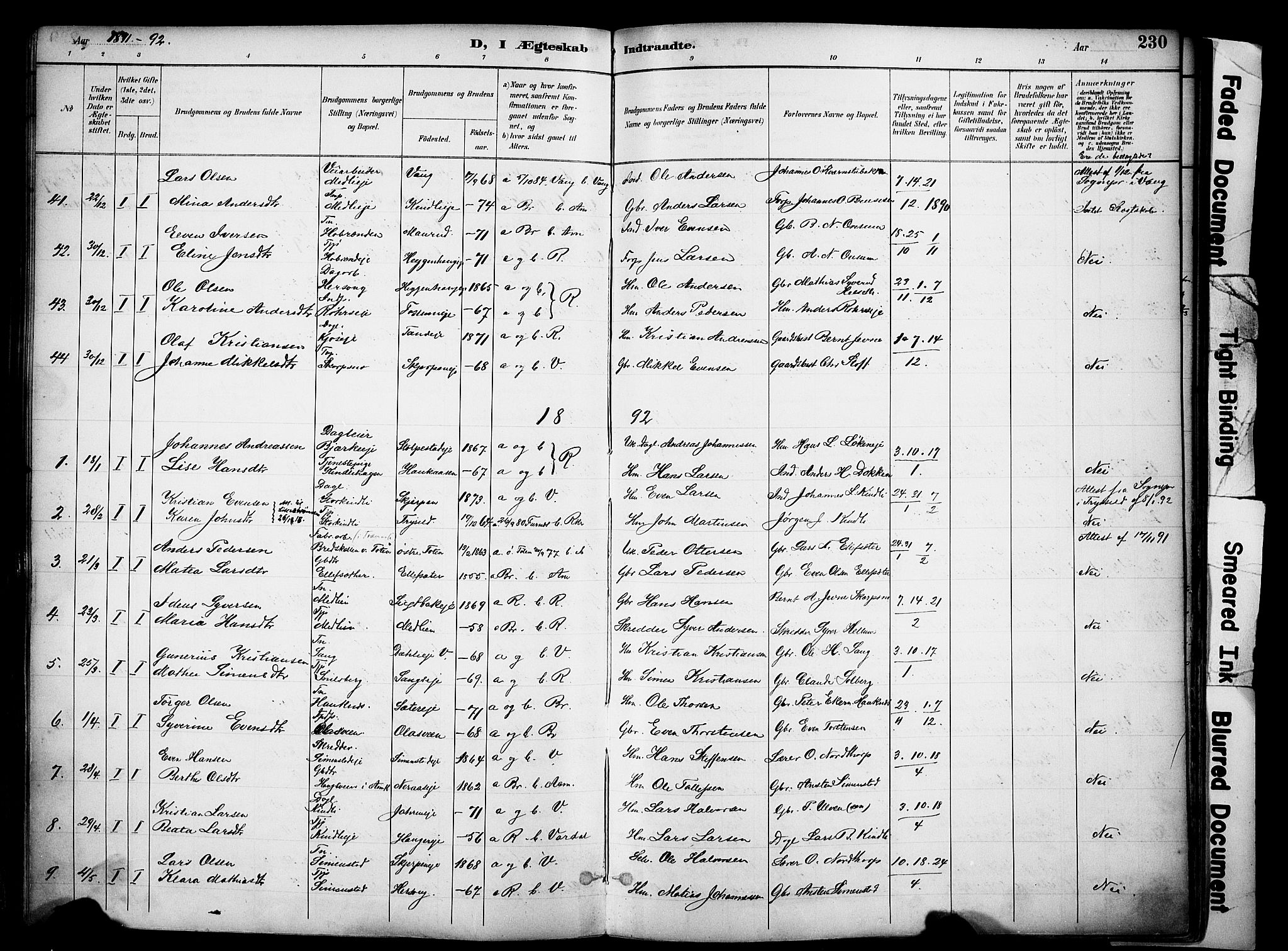 Ringsaker prestekontor, SAH/PREST-014/K/Ka/L0017: Parish register (official) no. 17, 1891-1902, p. 230