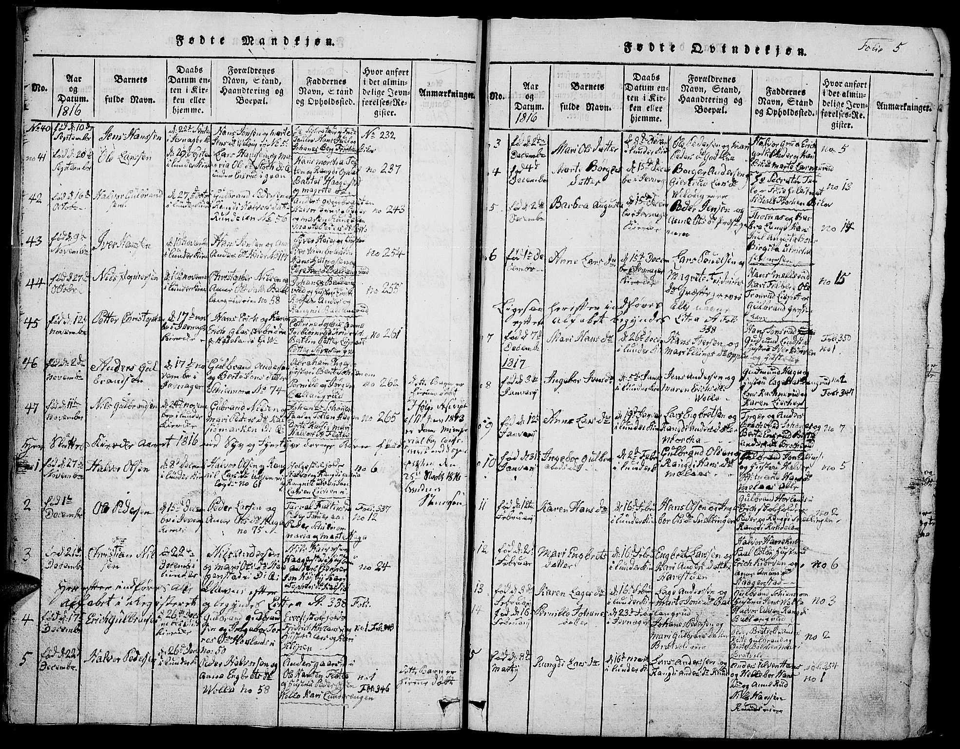 Jevnaker prestekontor, AV/SAH-PREST-116/H/Ha/Hab/L0001: Parish register (copy) no. 1, 1815-1837, p. 5