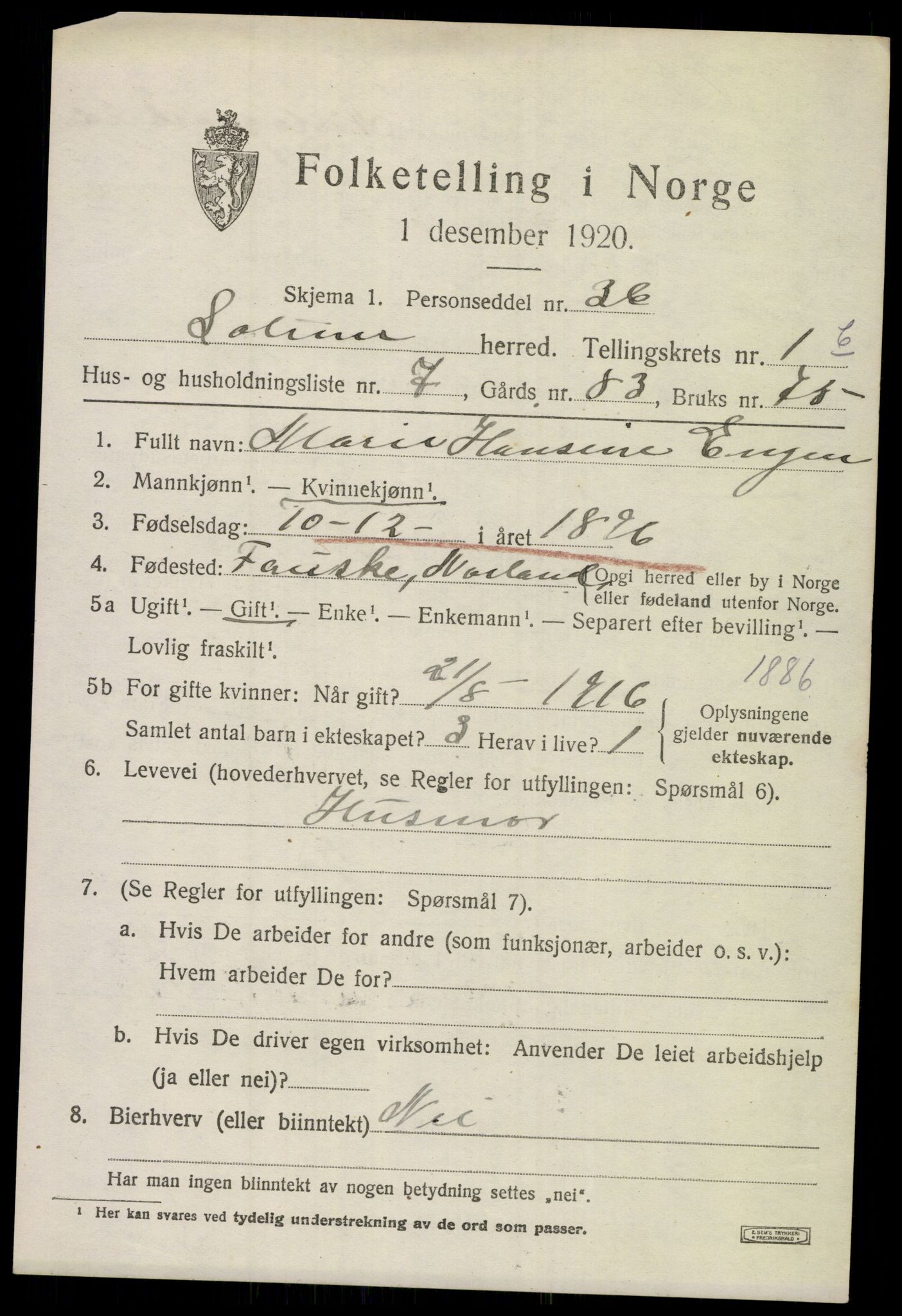 SAKO, 1920 census for Solum, 1920, p. 4200