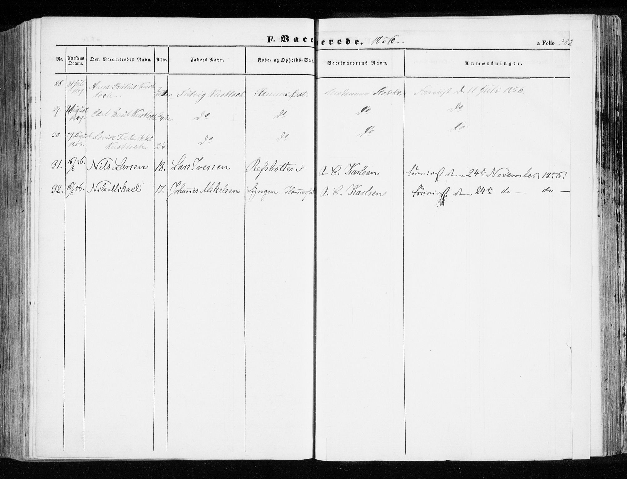 Hammerfest sokneprestkontor, AV/SATØ-S-1347/H/Ha/L0004.kirke: Parish register (official) no. 4, 1843-1856, p. 382