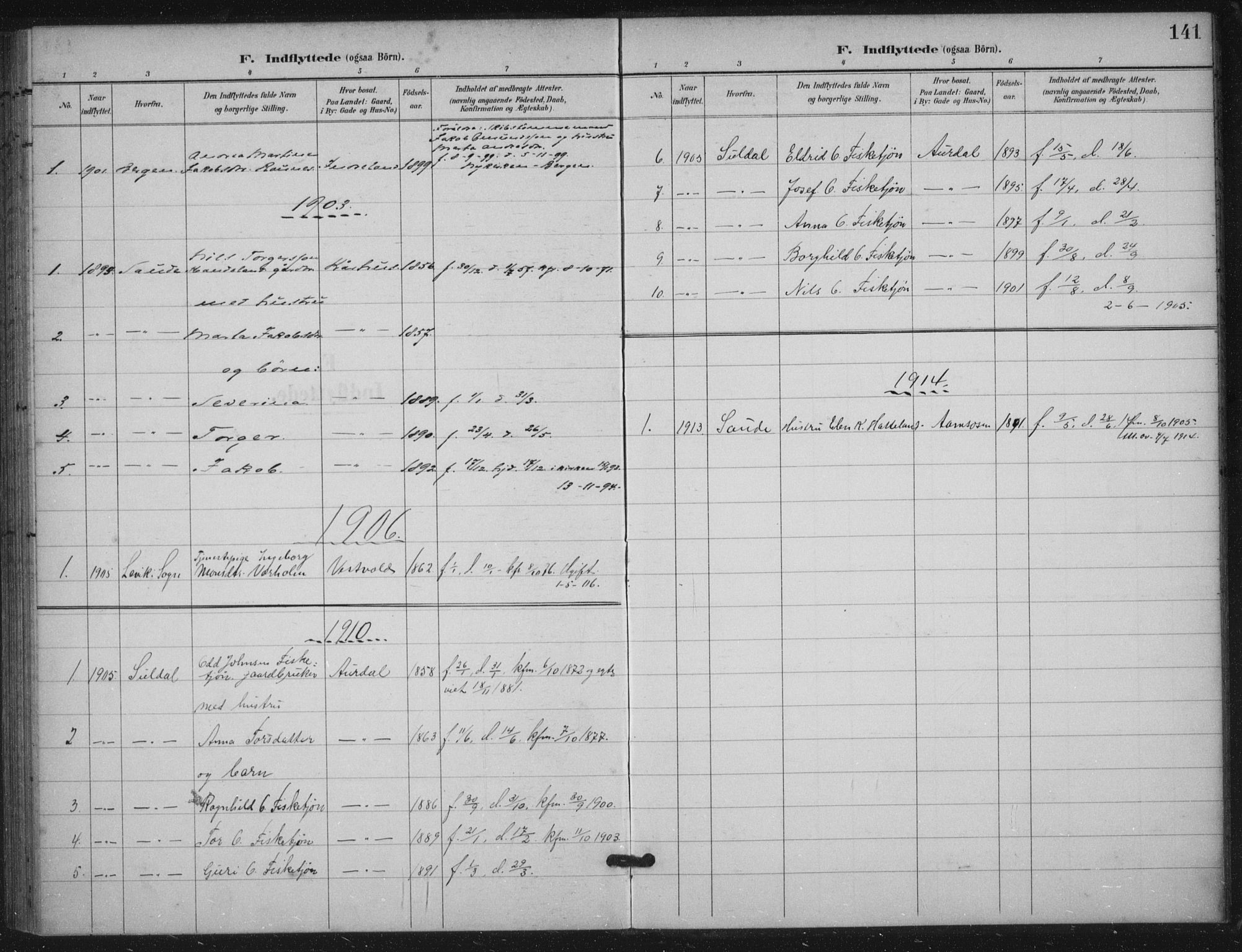 Skjold sokneprestkontor, SAST/A-101847/H/Ha/Haa/L0012: Parish register (official) no. A 12, 1899-1915, p. 141