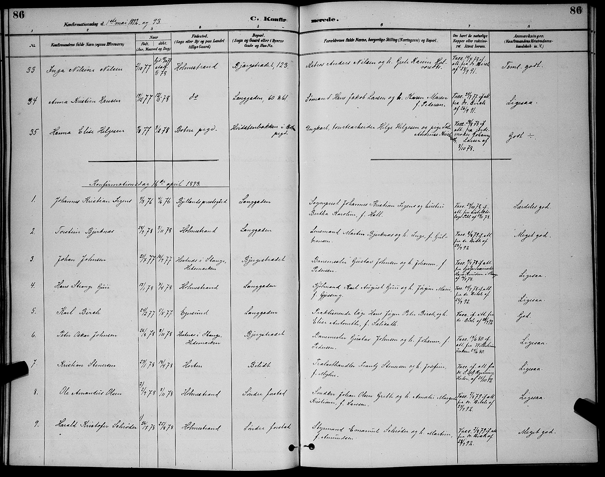 Holmestrand kirkebøker, SAKO/A-346/G/Ga/L0005: Parish register (copy) no. 5, 1889-1901, p. 86