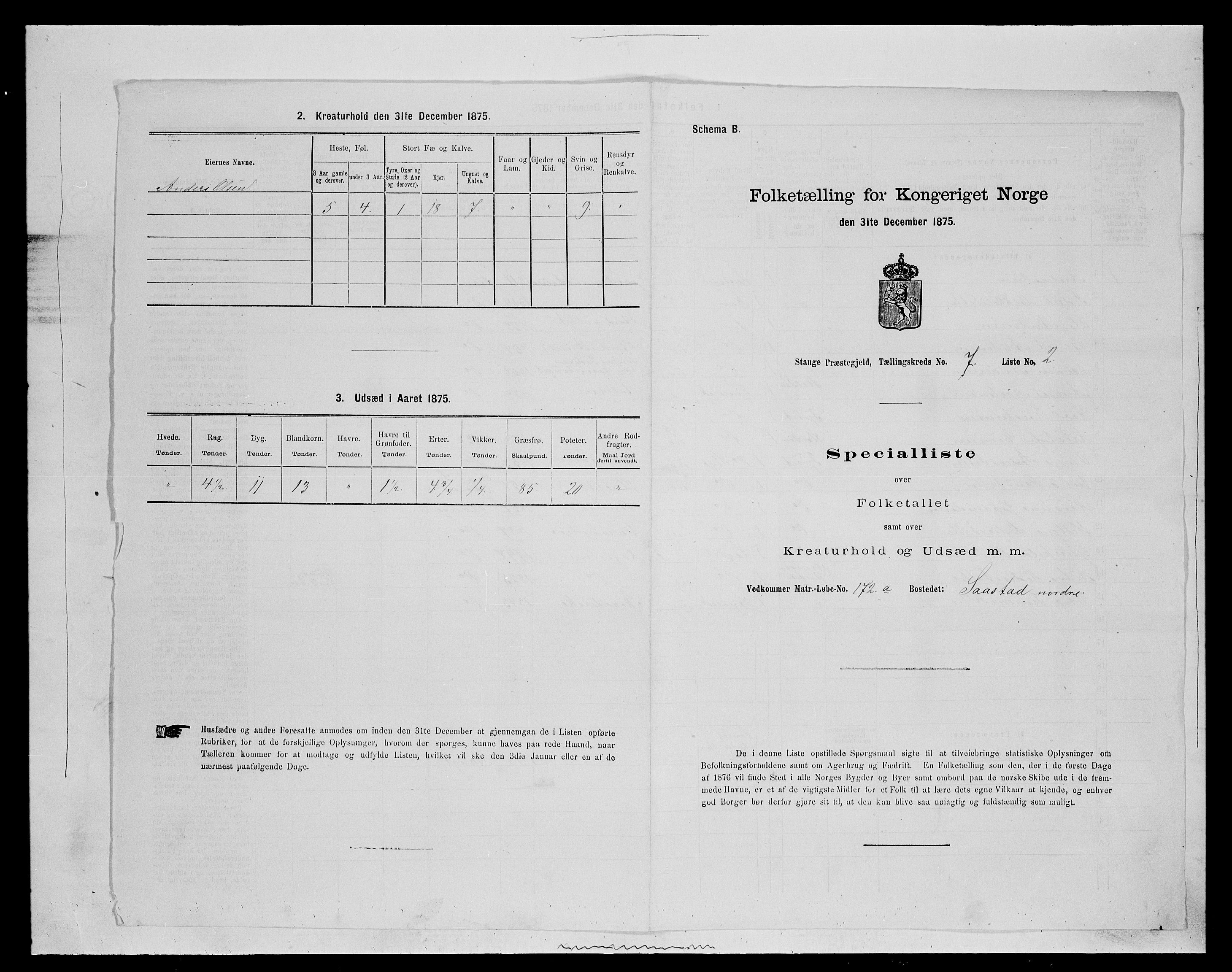 SAH, 1875 census for 0417P Stange, 1875, p. 1113