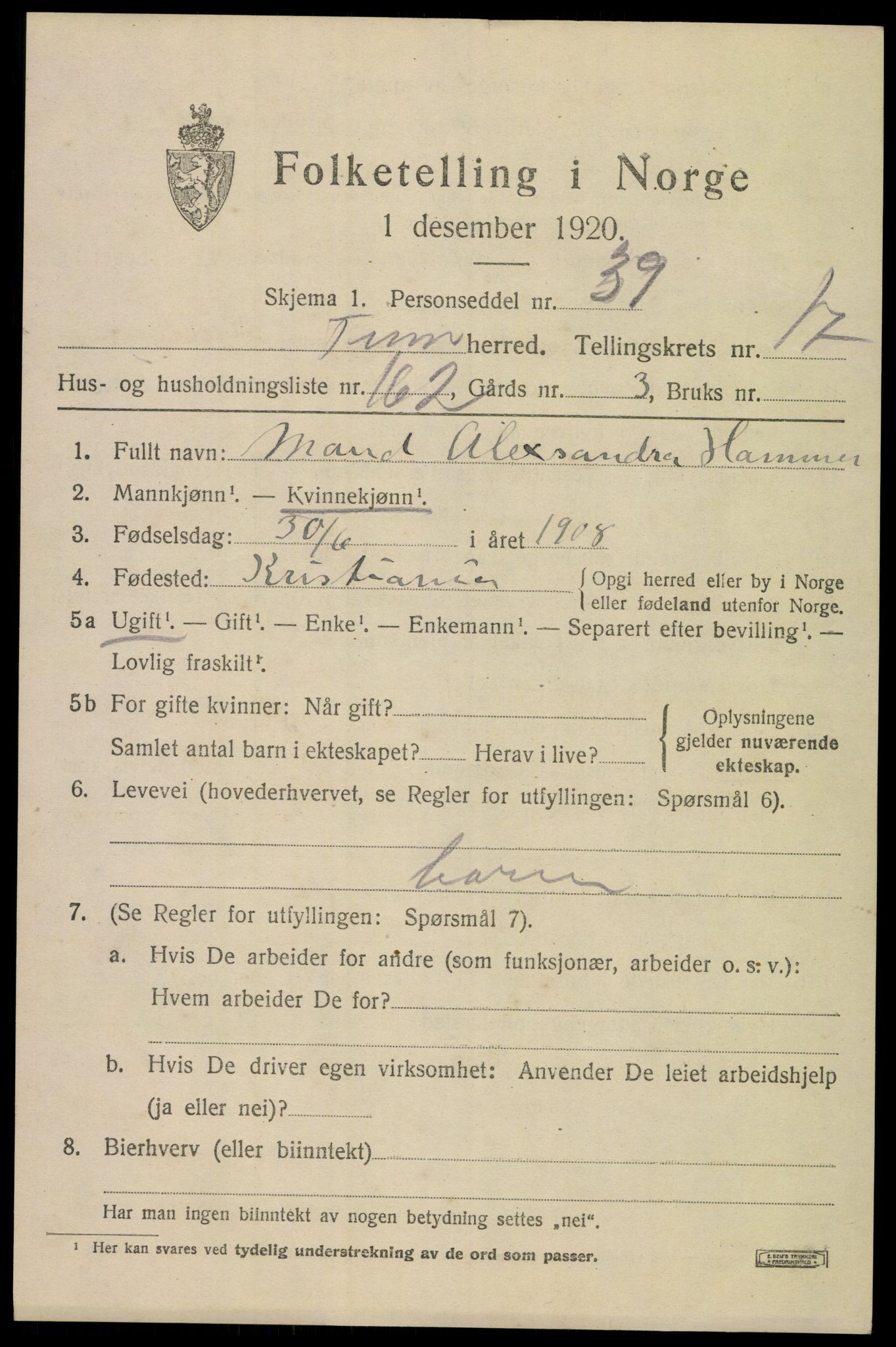 SAKO, 1920 census for Tinn, 1920, p. 22894