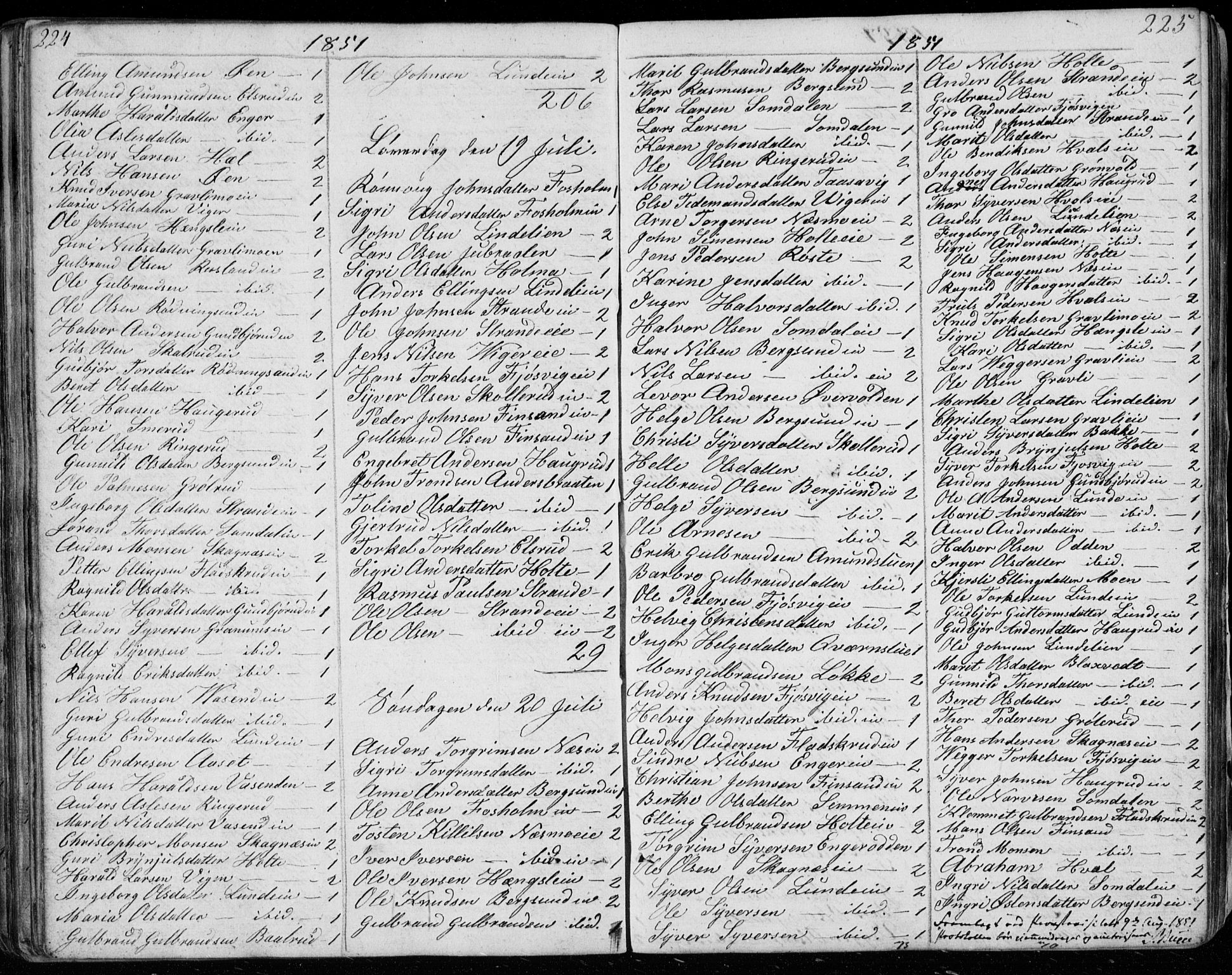 Ådal kirkebøker, AV/SAKO-A-248/G/Ga/L0002: Parish register (copy) no. I 2, 1840-1861, p. 224-225