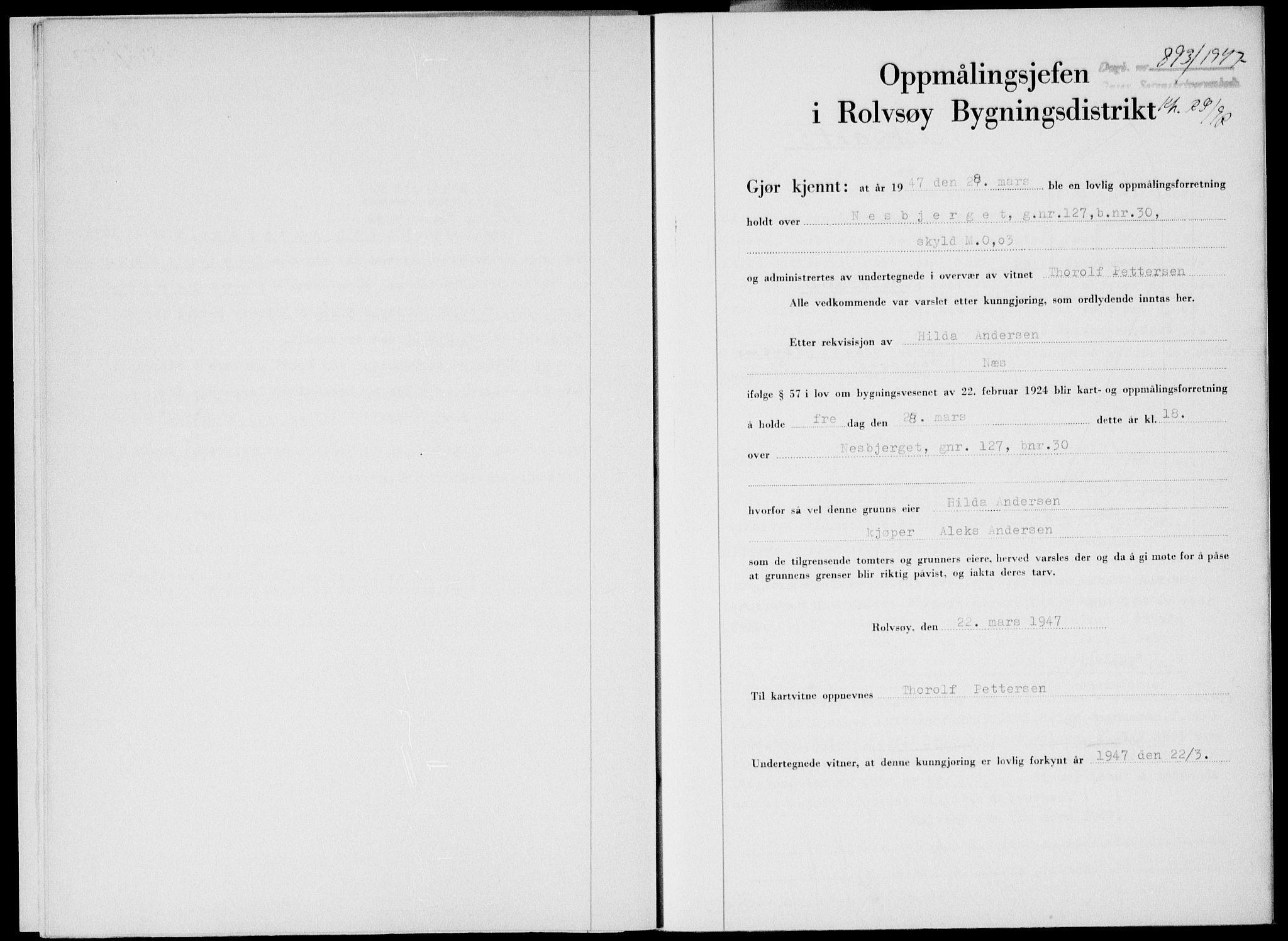 Onsøy sorenskriveri, SAO/A-10474/G/Ga/Gab/L0019b: Mortgage book no. II A-19 B, 1947-1947, Diary no: : 893/1947
