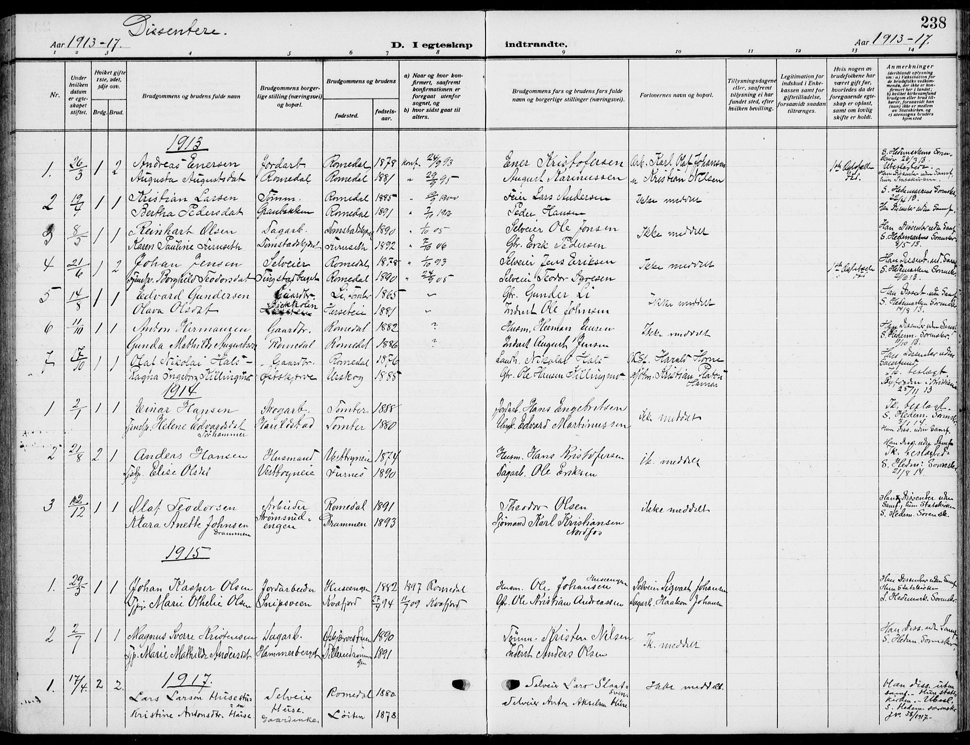 Romedal prestekontor, SAH/PREST-004/K/L0012: Parish register (official) no. 12, 1913-1935, p. 238