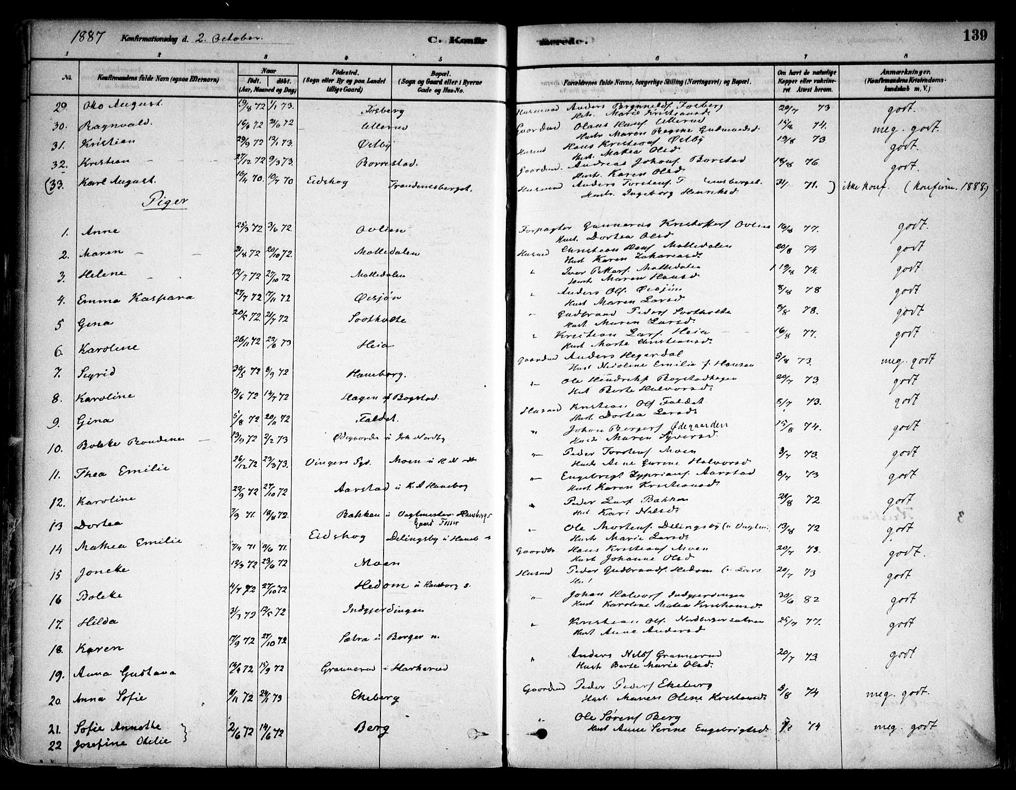 Aurskog prestekontor Kirkebøker, AV/SAO-A-10304a/F/Fa/L0008: Parish register (official) no. I 8, 1878-1937, p. 139