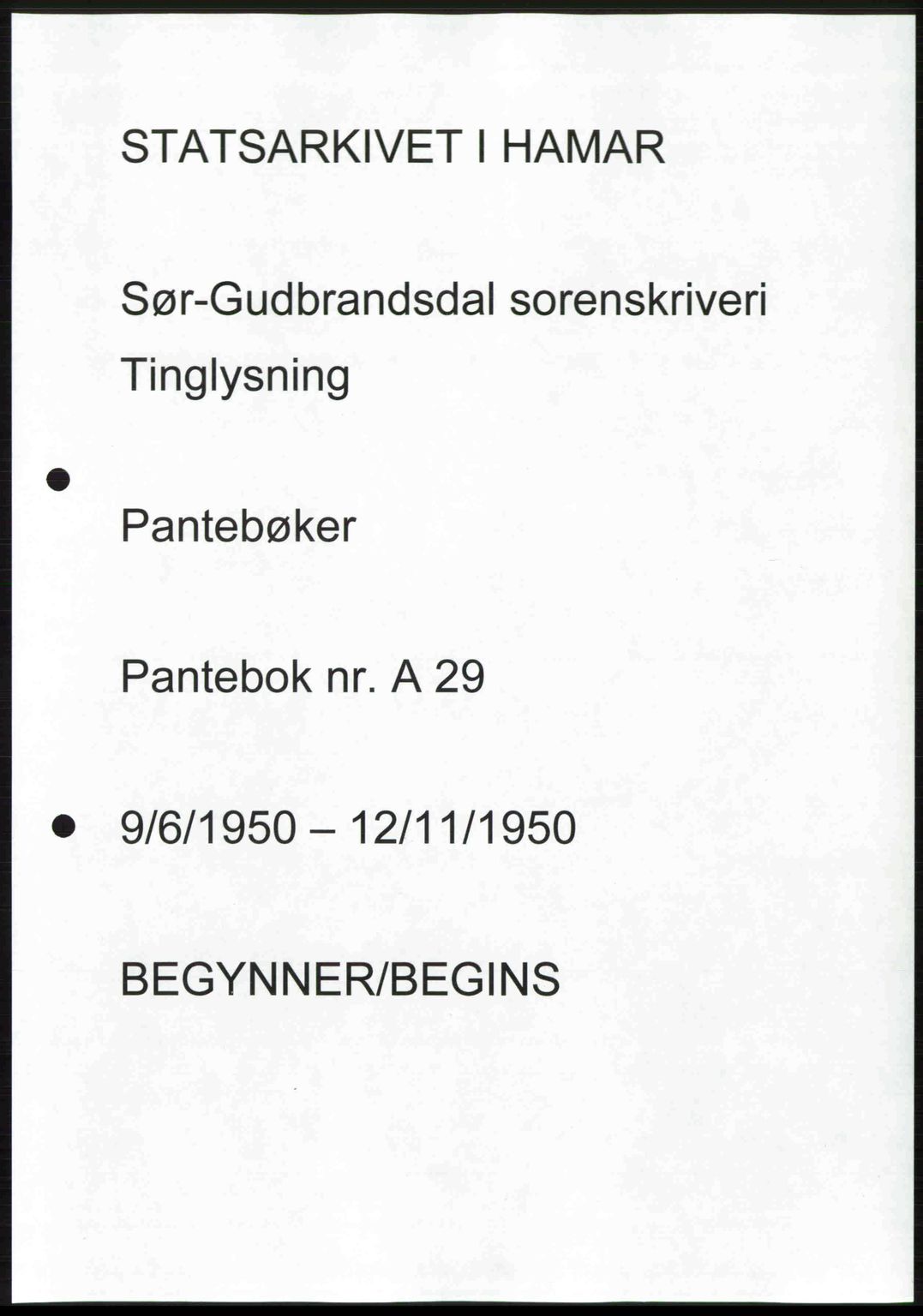 Sør-Gudbrandsdal tingrett, SAH/TING-004/H/Hb/Hbd/L0029: Mortgage book no. A29, 1950-1950