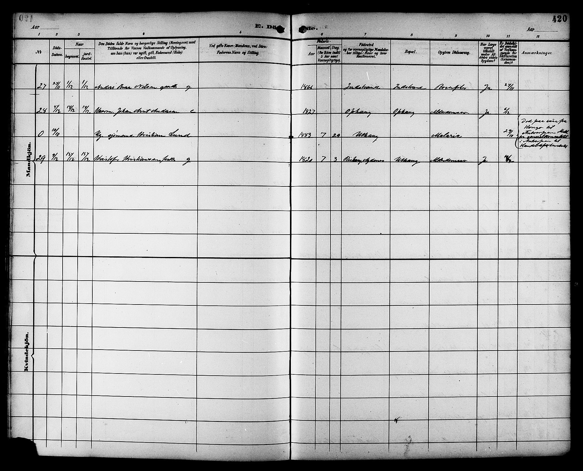 Ministerialprotokoller, klokkerbøker og fødselsregistre - Sør-Trøndelag, AV/SAT-A-1456/659/L0746: Parish register (copy) no. 659C03, 1893-1912, p. 420