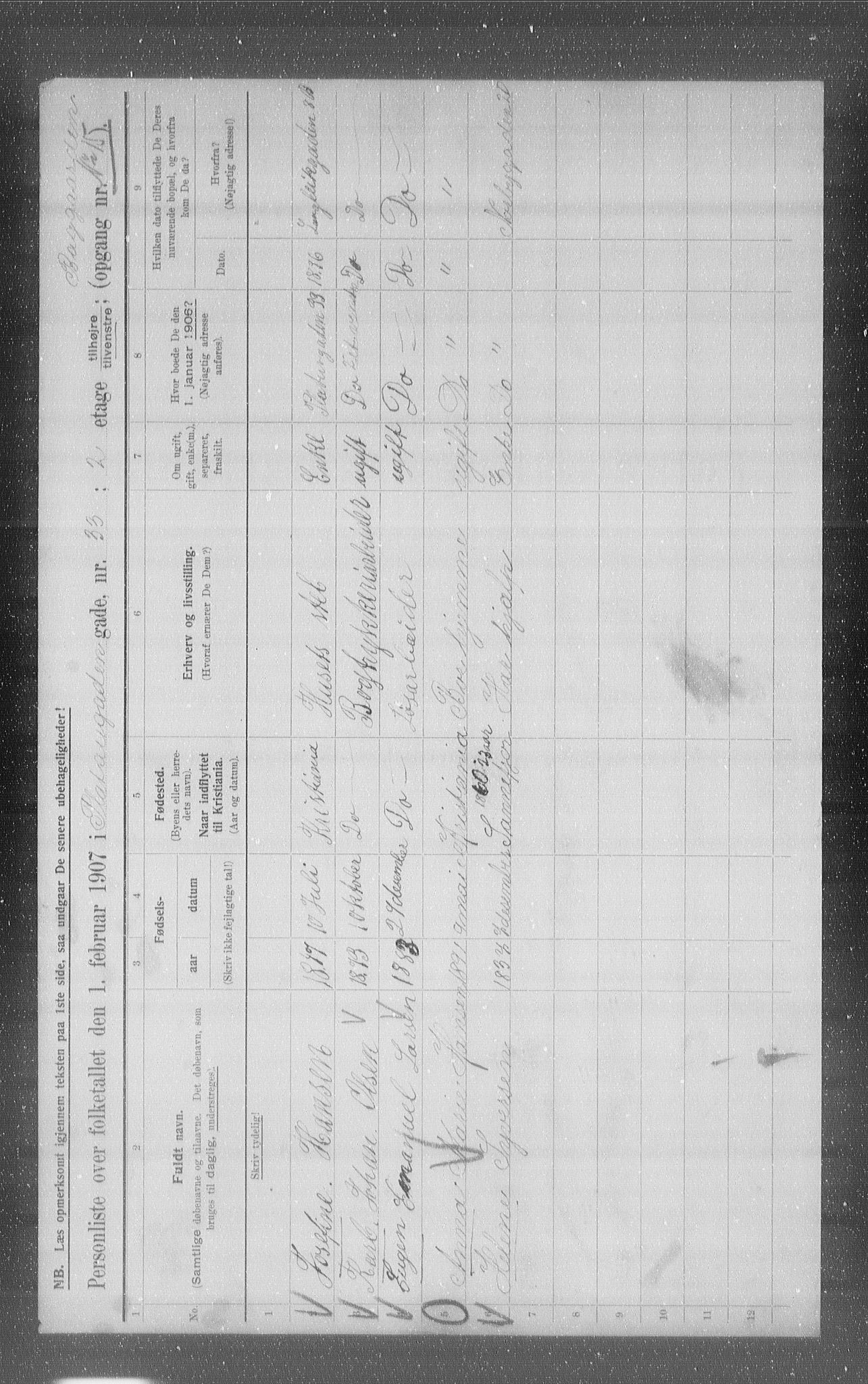 OBA, Municipal Census 1907 for Kristiania, 1907, p. 41393