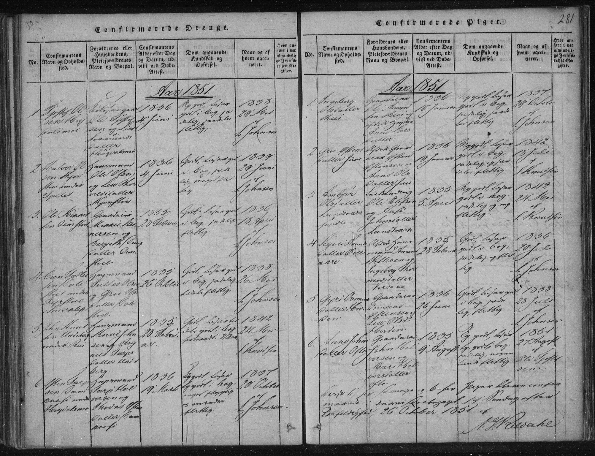 Lårdal kirkebøker, SAKO/A-284/F/Fc/L0001: Parish register (official) no. III 1, 1815-1860, p. 281