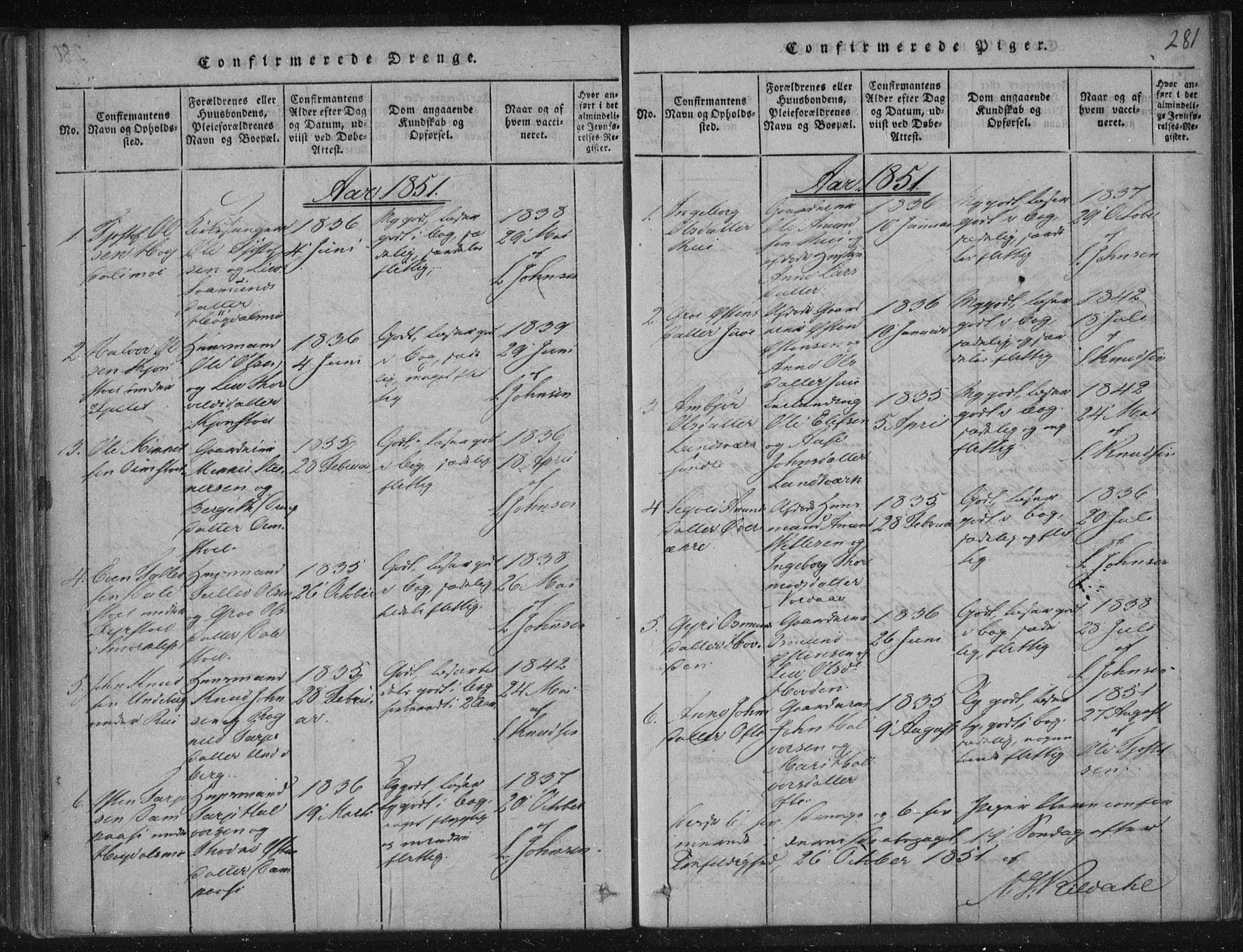 Lårdal kirkebøker, AV/SAKO-A-284/F/Fc/L0001: Parish register (official) no. III 1, 1815-1860, p. 281