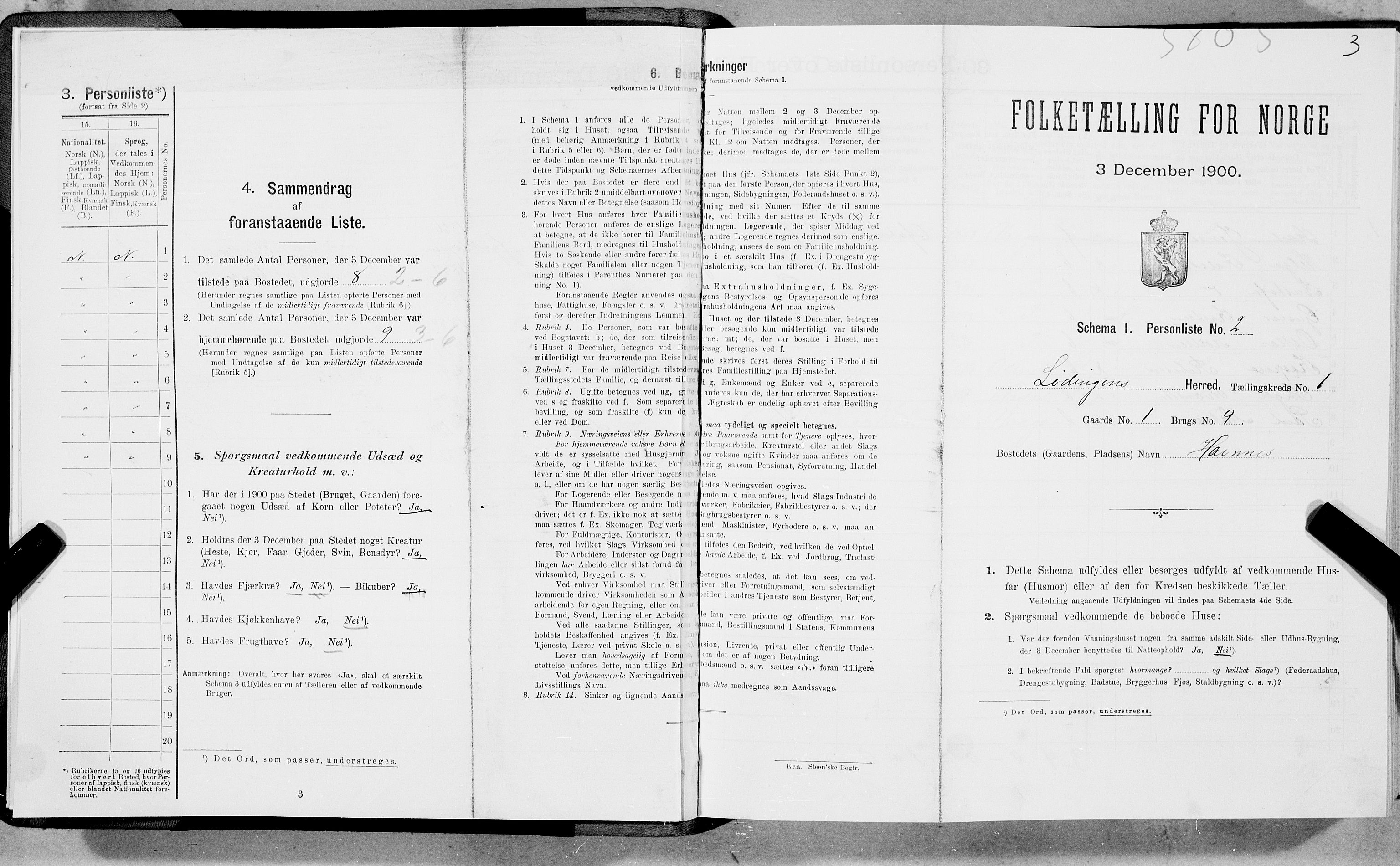 SAT, 1900 census for Lødingen, 1900, p. 3