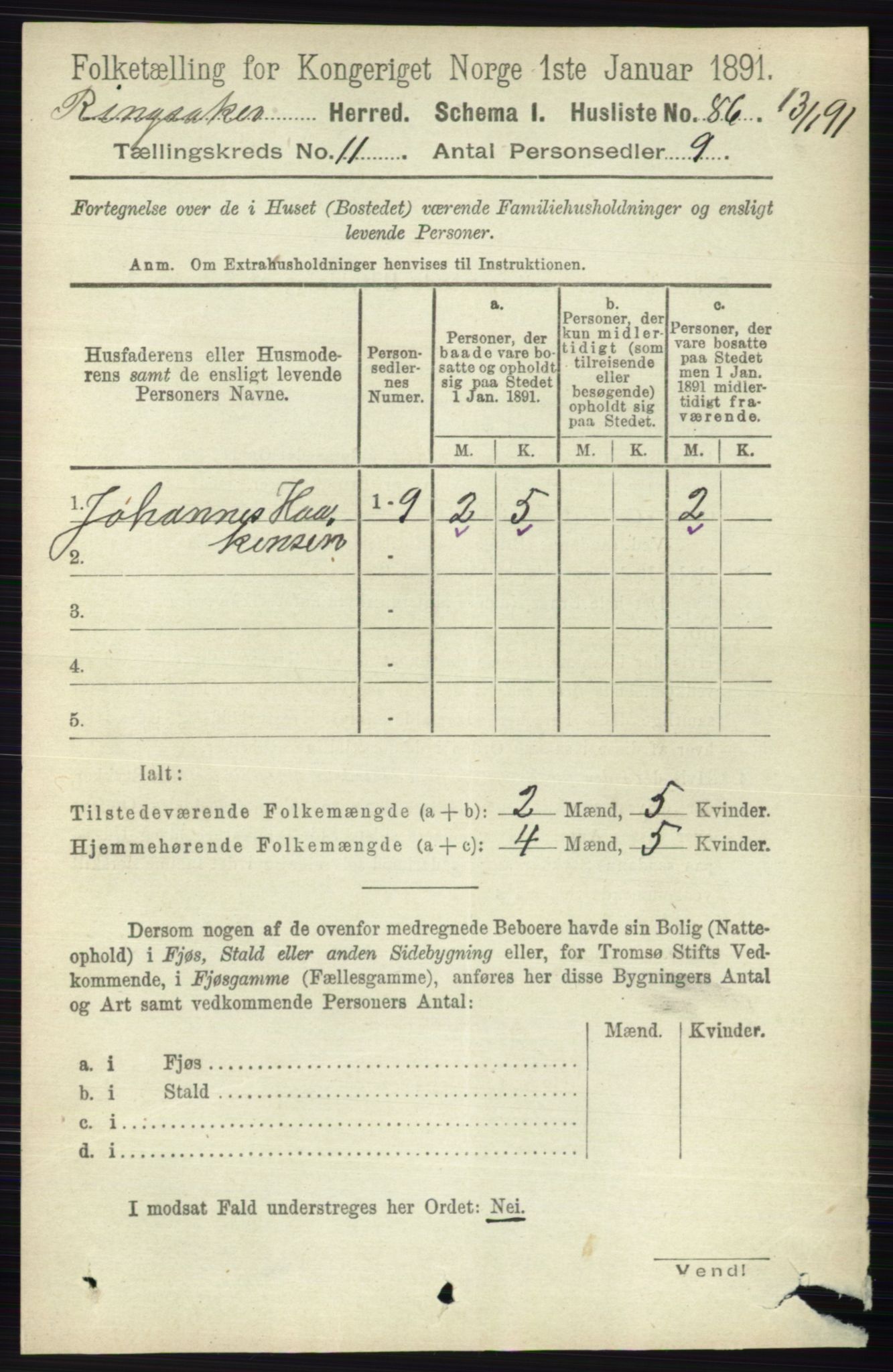 RA, 1891 census for 0412 Ringsaker, 1891, p. 6255