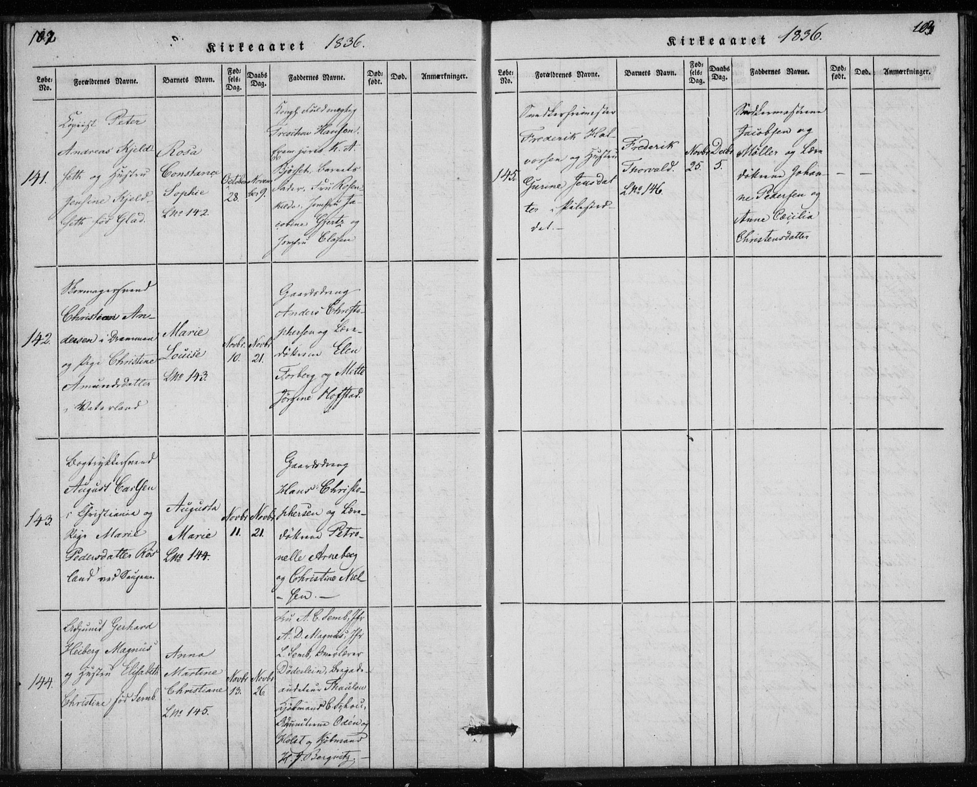 Rikshospitalet prestekontor Kirkebøker, AV/SAO-A-10309b/K/L0001/0001: Baptism register no. 1.1, 1834-1842, p. 102-103