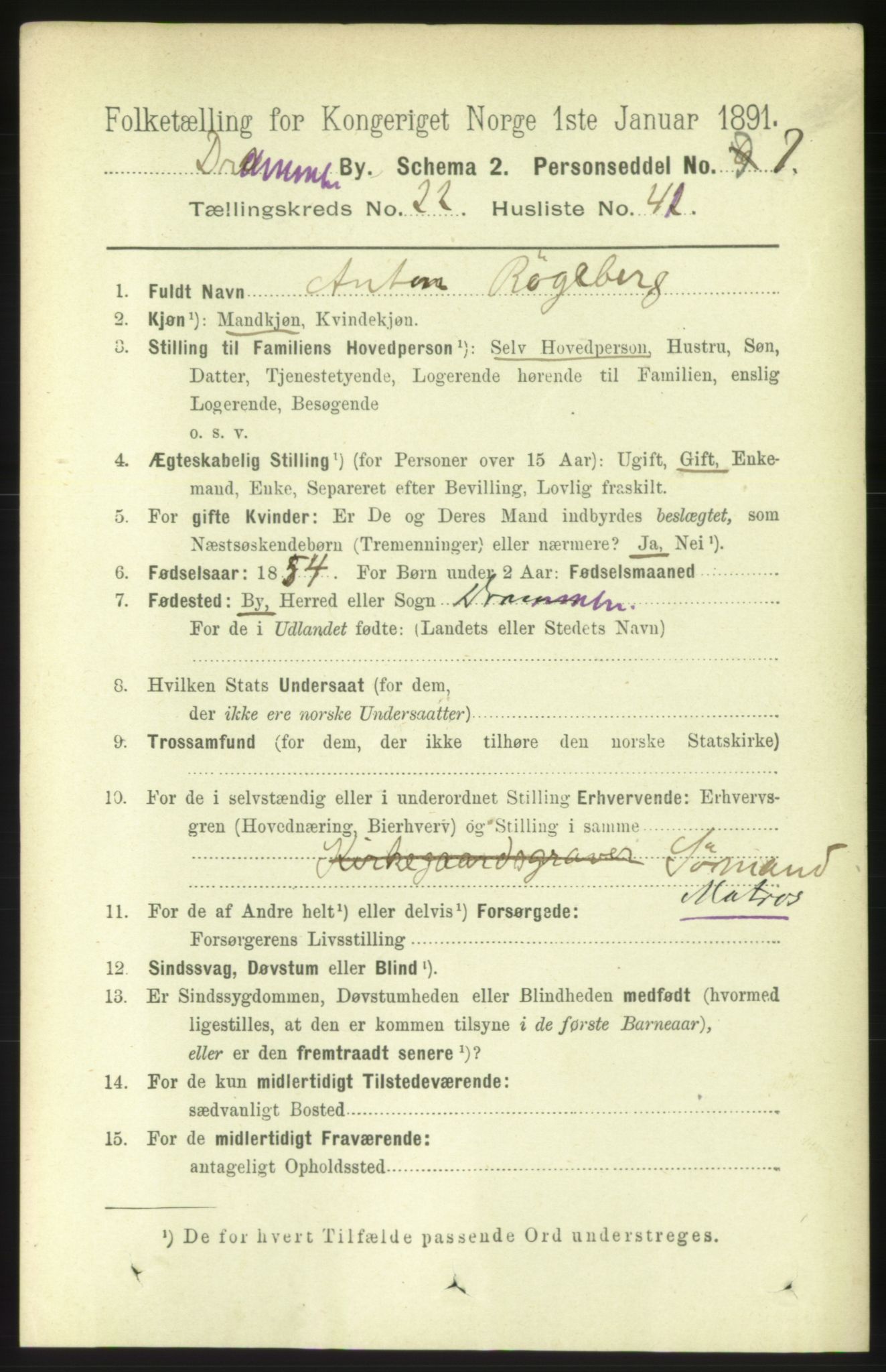 RA, 1891 census for 0602 Drammen, 1891, p. 14046