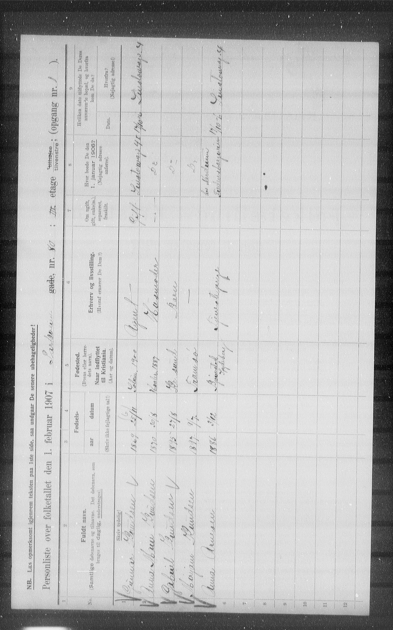 OBA, Municipal Census 1907 for Kristiania, 1907, p. 40196